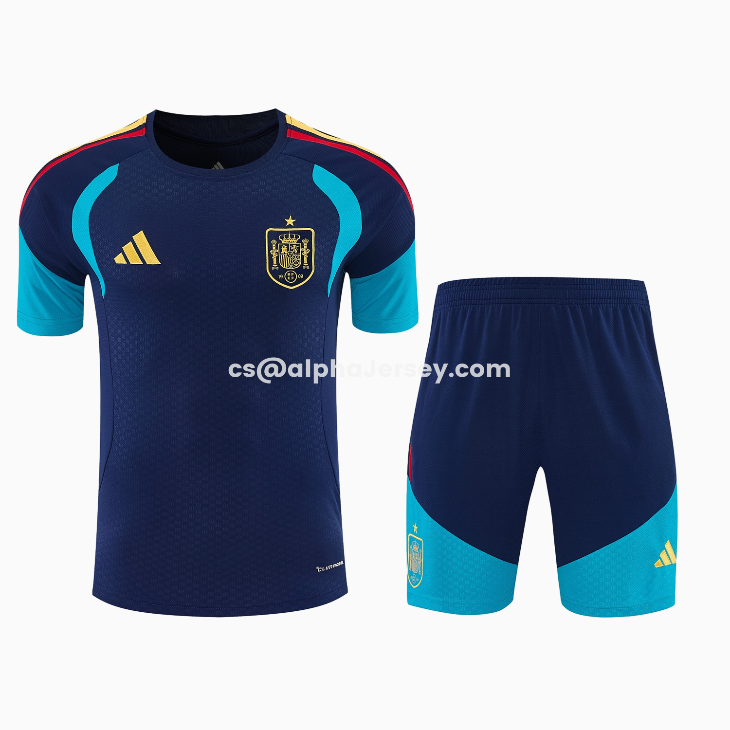 AJ-AlphaJersey-Spain 2026 Short-Sleeve Training Set - Dark Blue Top & Dark Blue Pants