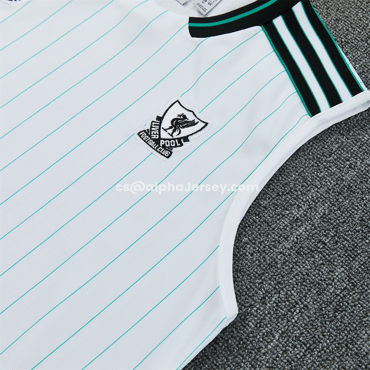 AJ-AlphaJersey-Liver.pool 25-26 Retro Style Vest Training Set - White With Green Stripes Top & Pants