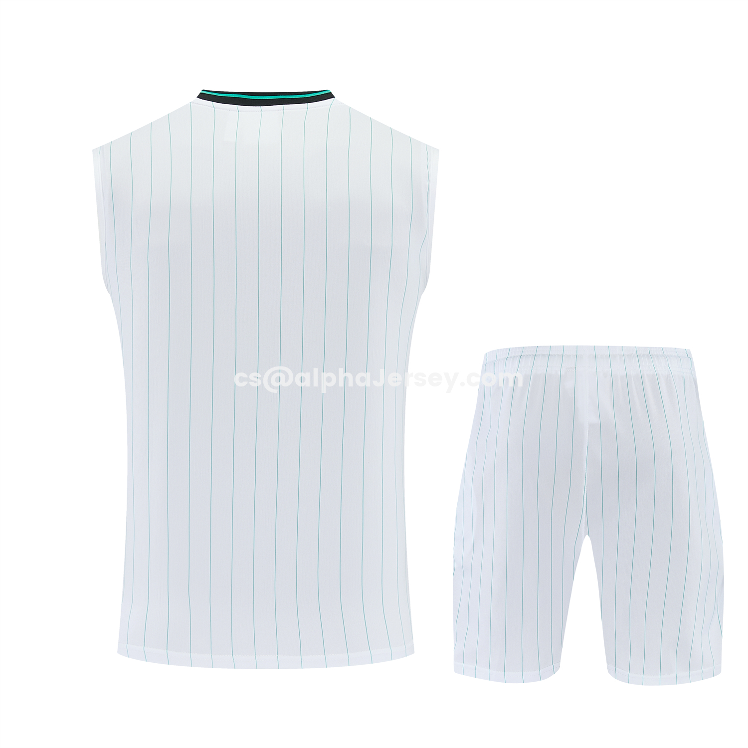 AJ-AlphaJersey-Liver.pool 25-26 Retro Style Vest Training Set - White With Green Stripes Top & Pants