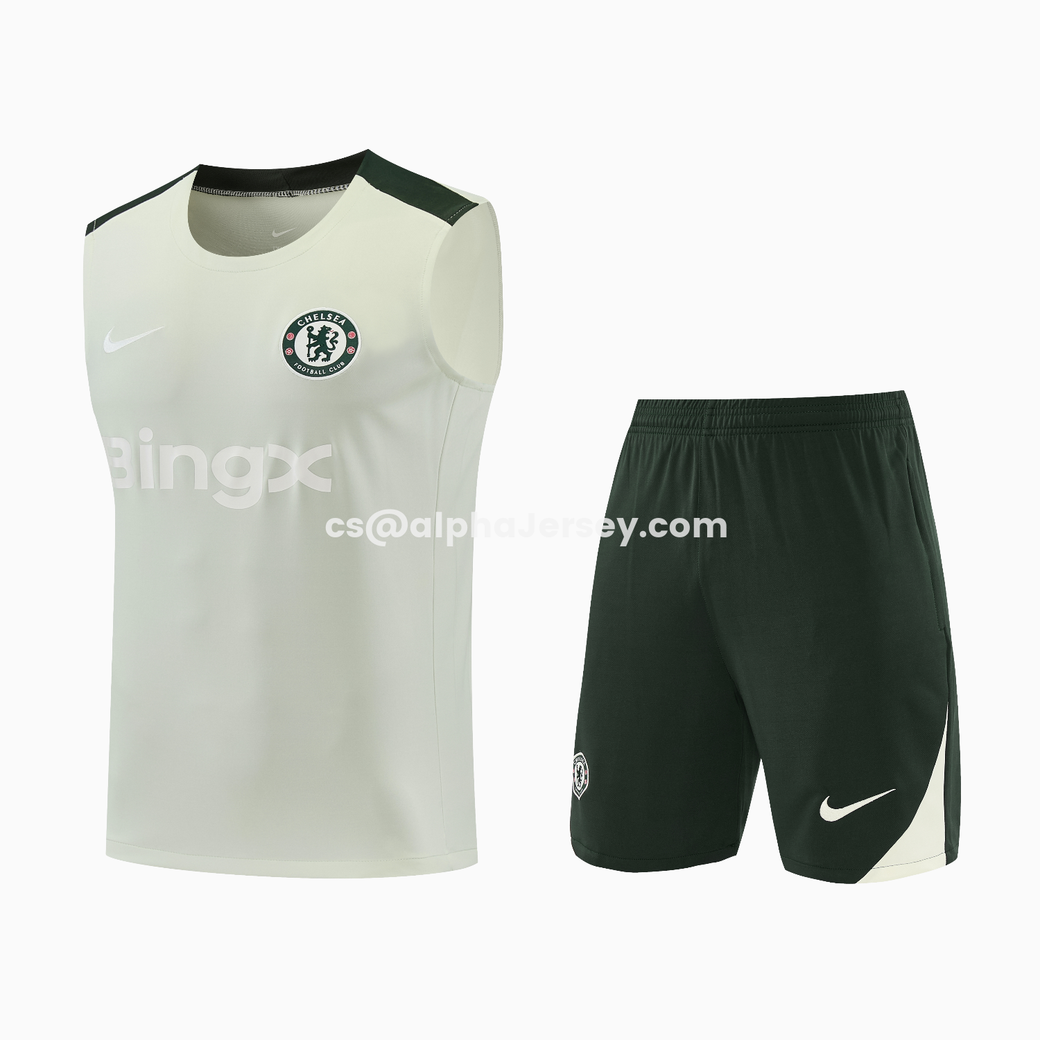 AJ-AlphaJersey-C.H.E.L.S.E.A 25-26 Vest Training Set - Light Gray With Dark Green Accents Top & Dark Green Pants
