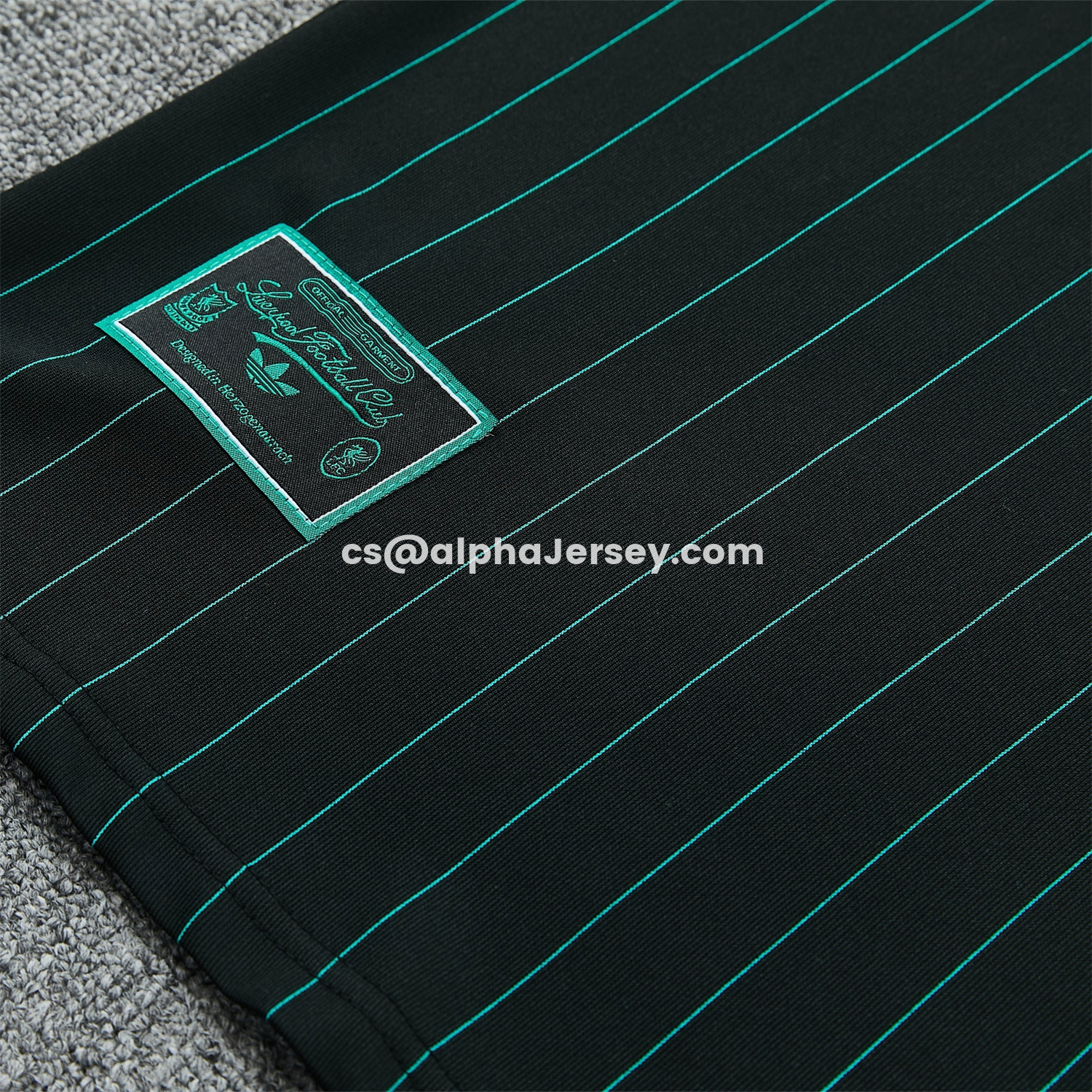 AJ-AlphaJersey-Liver.pool 25-26 Retro Style Short-Sleeve Training Set - Black With Teal Stripes And Accents Top & Pants