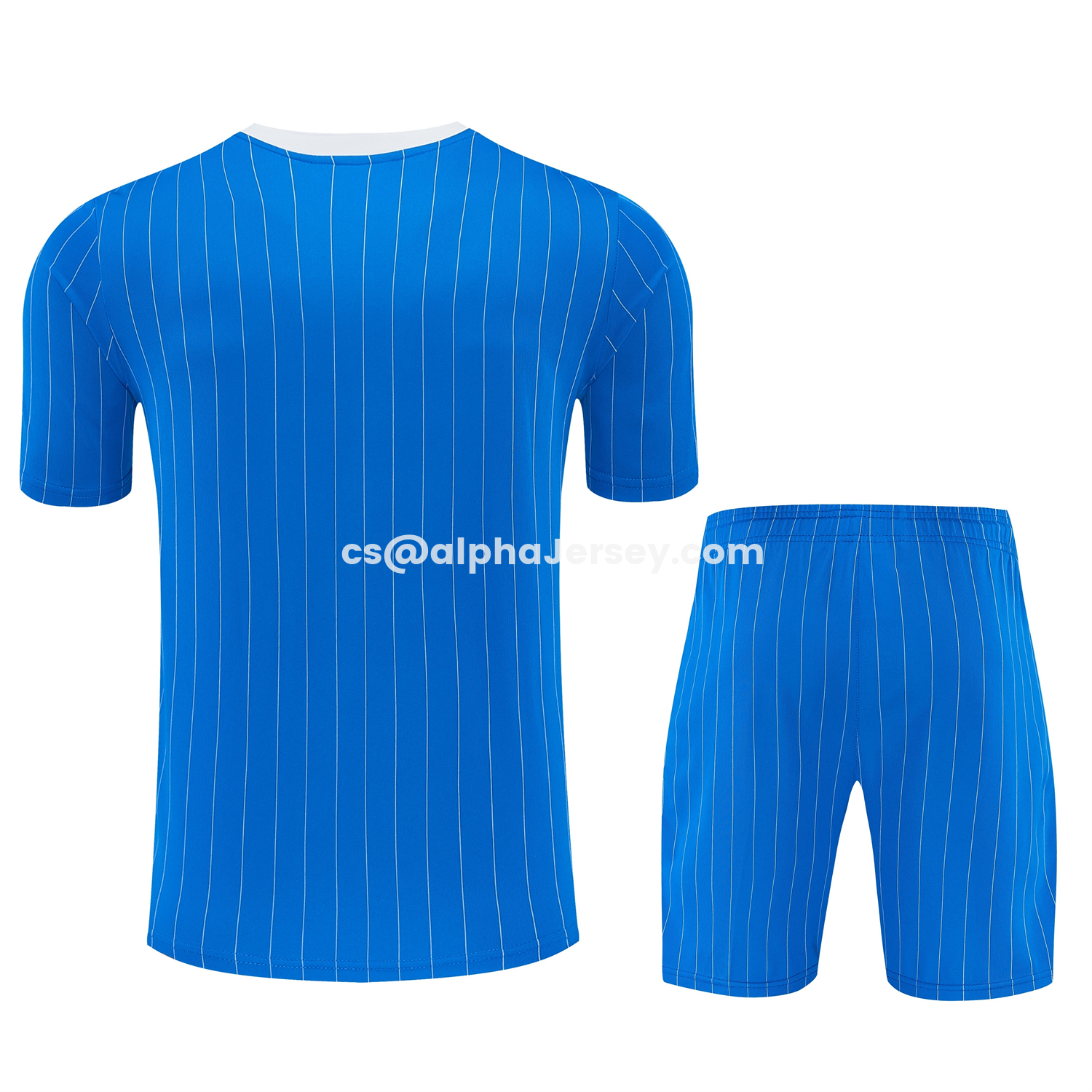 AJ-AlphaJersey-Real Madrid 25-26 Retro Style Short-Sleeve Training Set - Blue With White Stripes Top & Pants