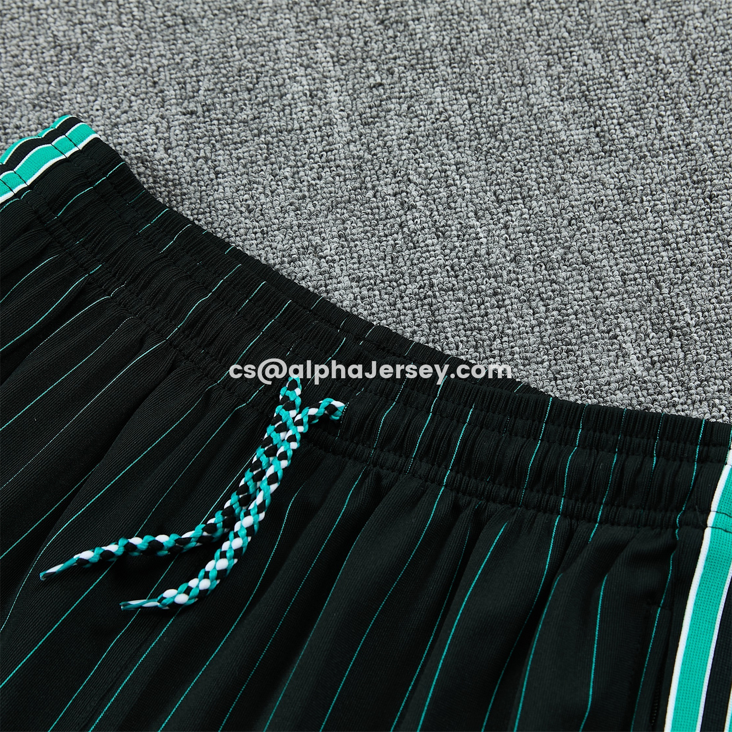 AJ-AlphaJersey-Liver.pool 25-26 Retro Style Vest Training Set - Black With Turquoise Stripes Top & Pants