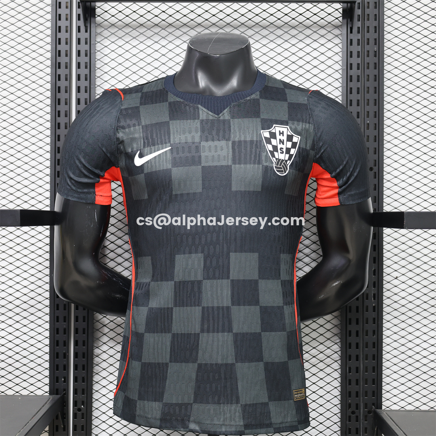 AJ-AlphaJersey-Croatia 2026 Dark Gray Checkered Pattern Checkerboard Special Edition Jersey - Player Version