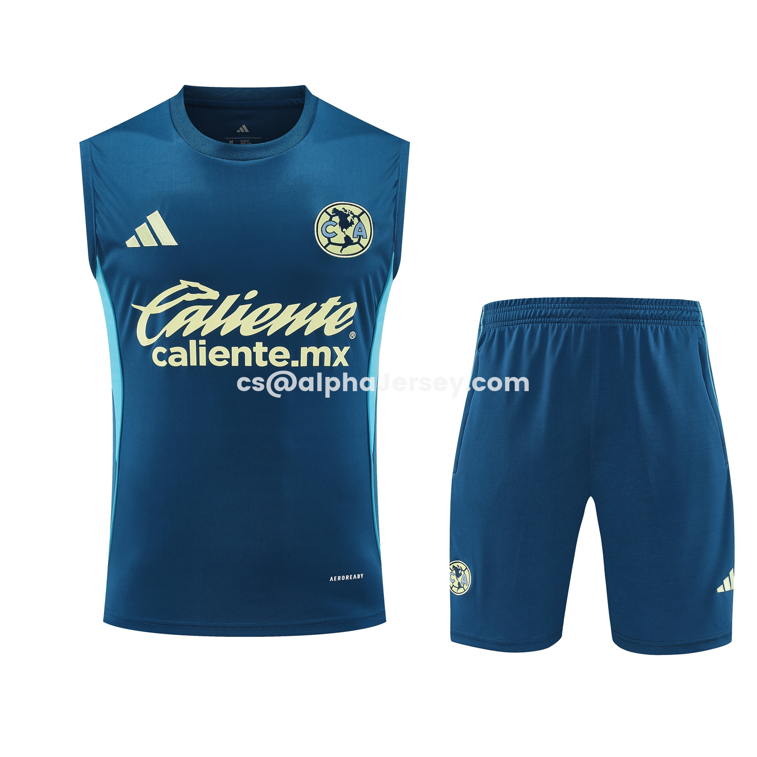 AJ-AlphaJersey-Club América 25-26 Short-Sleeve Training Set - Royal Blue With Light Blue Accents Top & Pants