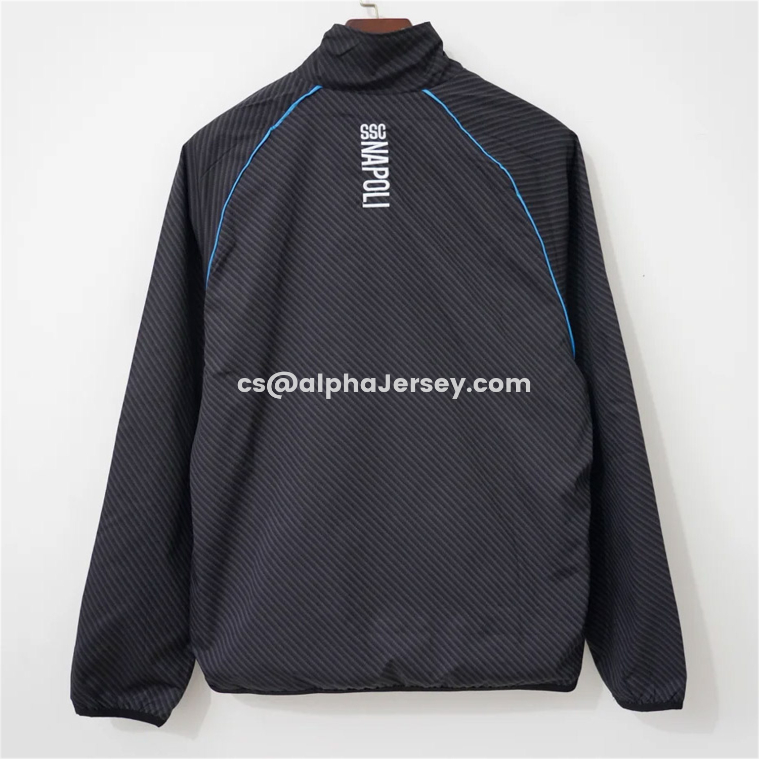 AJ-AlphaJersey-Napoli 25-26 Black With Blue Stripes Windbreaker Jacket
