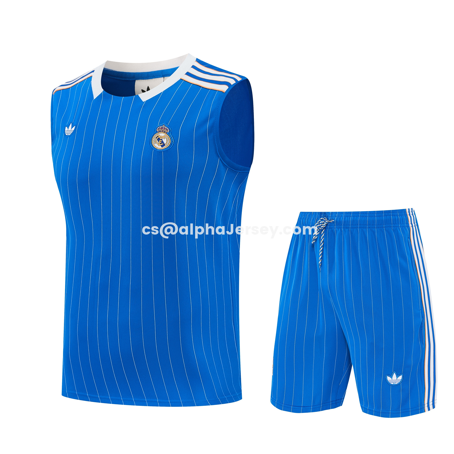 AJ-AlphaJersey-Real Madrid 25-26 Retro Style Vest Training Set - Blue With White Stripes Top & Pants
