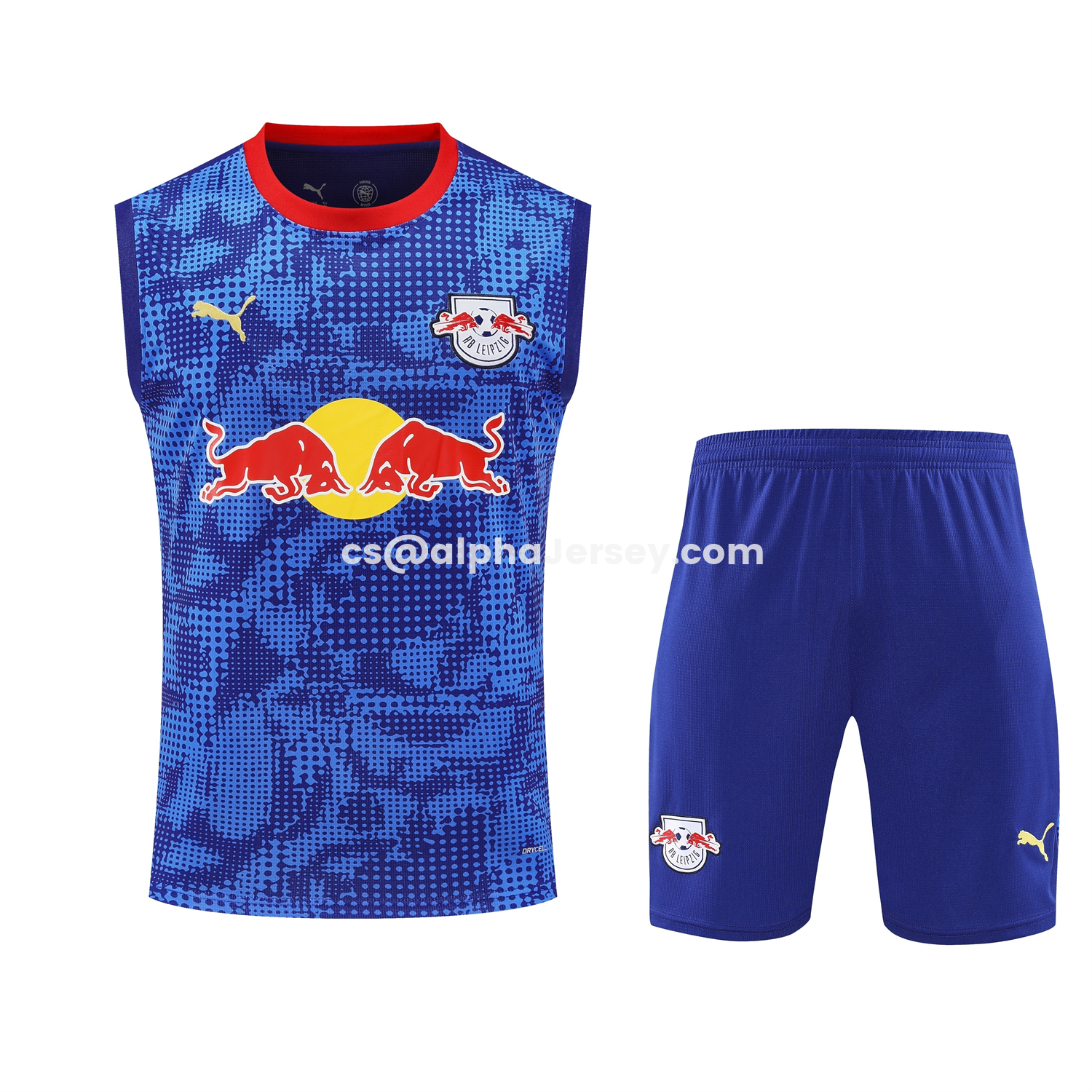 AJ-AlphaJersey-RB Leipzig 25-26 Vest Training Set - Blue With Red Top & Dark Blue Pants
