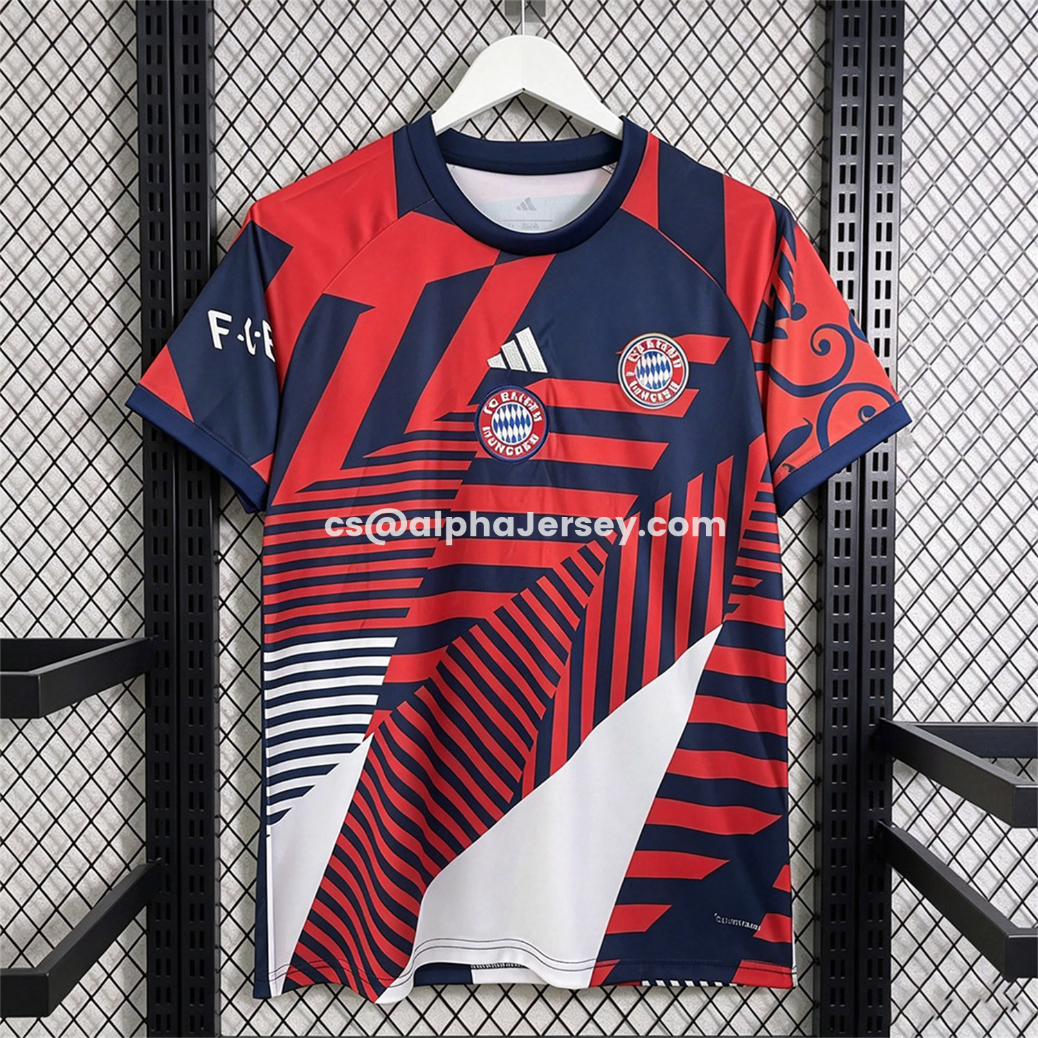 AJ-AlphaJersey-Bayern Munich 26-27 Pre-Match Navy Blue Red Stripes Jersey - Fans Version