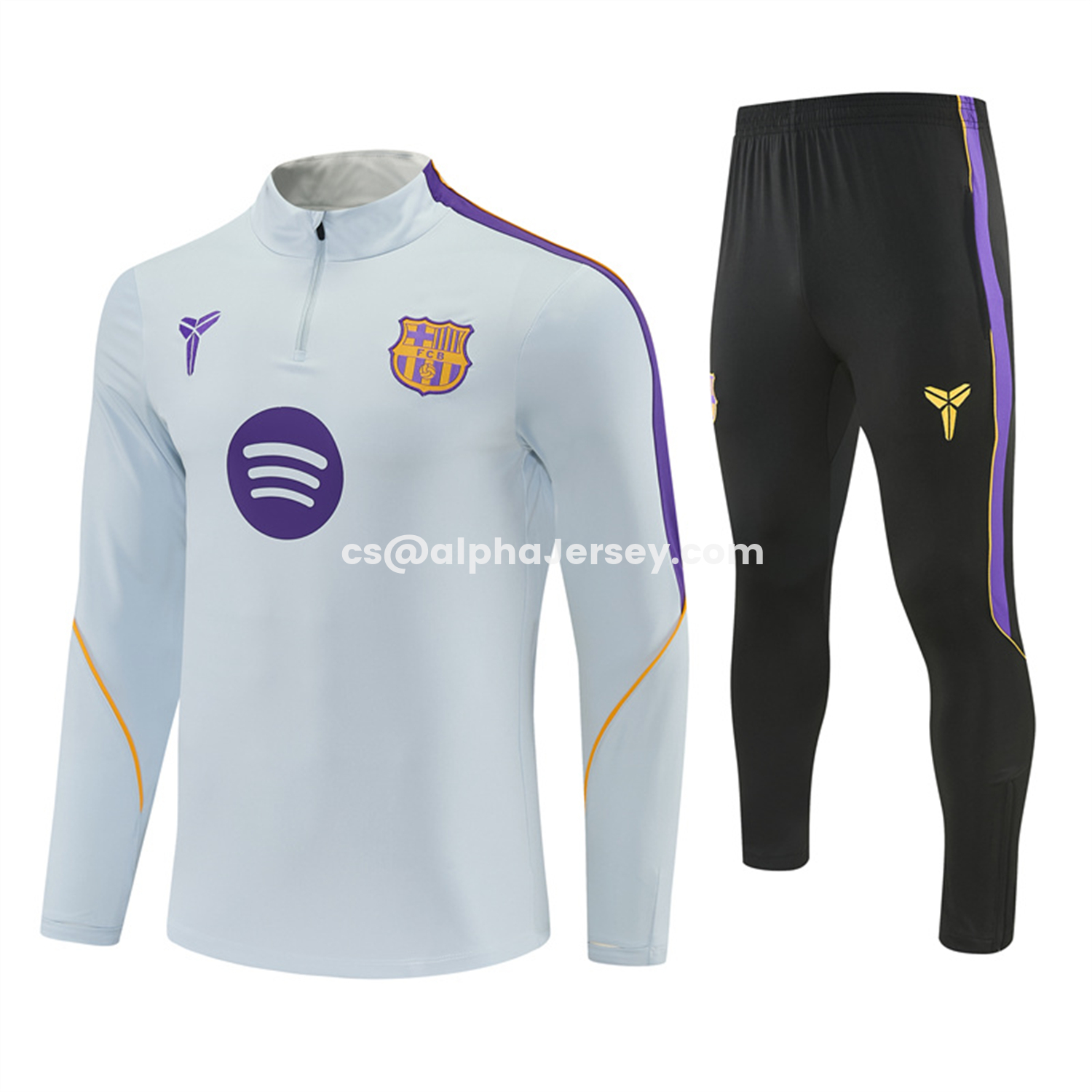 AJ-AlphaJersey-Barcelona 26-27 Long Sleeves Training Set - Light Grey Top & Black Pants