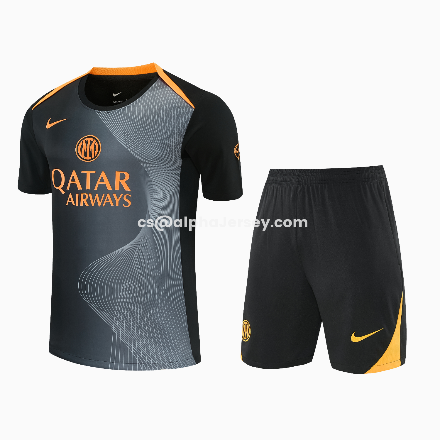 AJ-AlphaJersey-Inter Milan 25-26 Short-Sleeve Training Set - Black And Grey Top & Pants