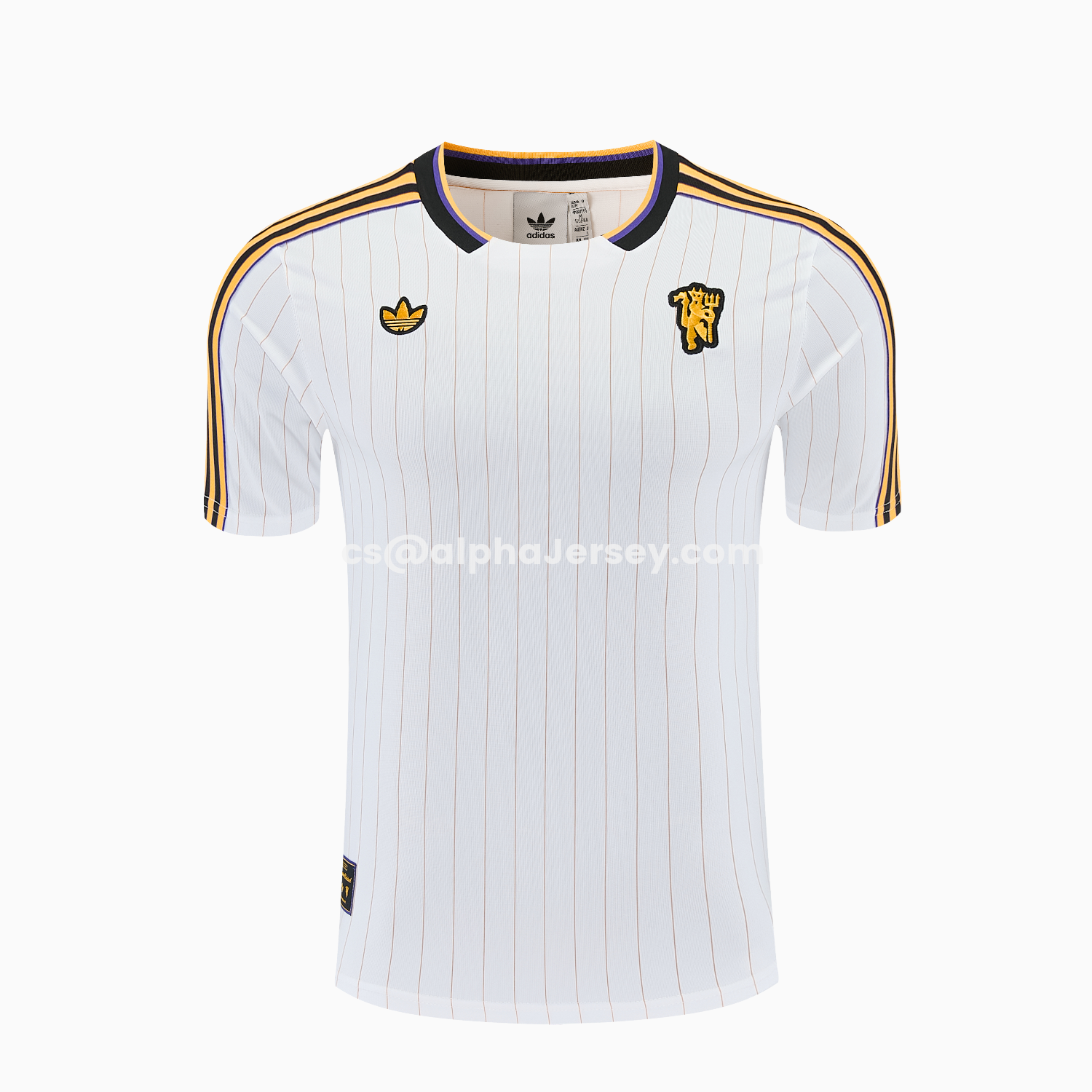 AJ-AlphaJersey-Manchester United 25-26 Retro Style Short-Sleeve Training Set - White With Thin Black Stripes Top & Pants