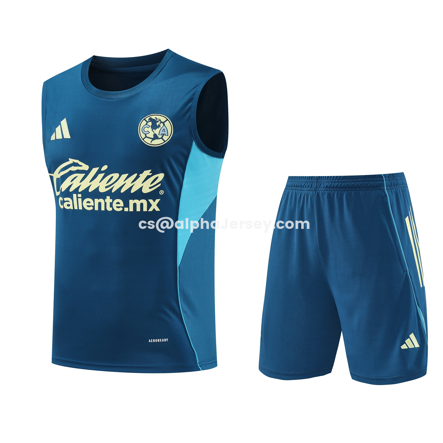 AJ-AlphaJersey-Club América 25-26 Short-Sleeve Training Set - Royal Blue With Light Blue Accents Top & Pants