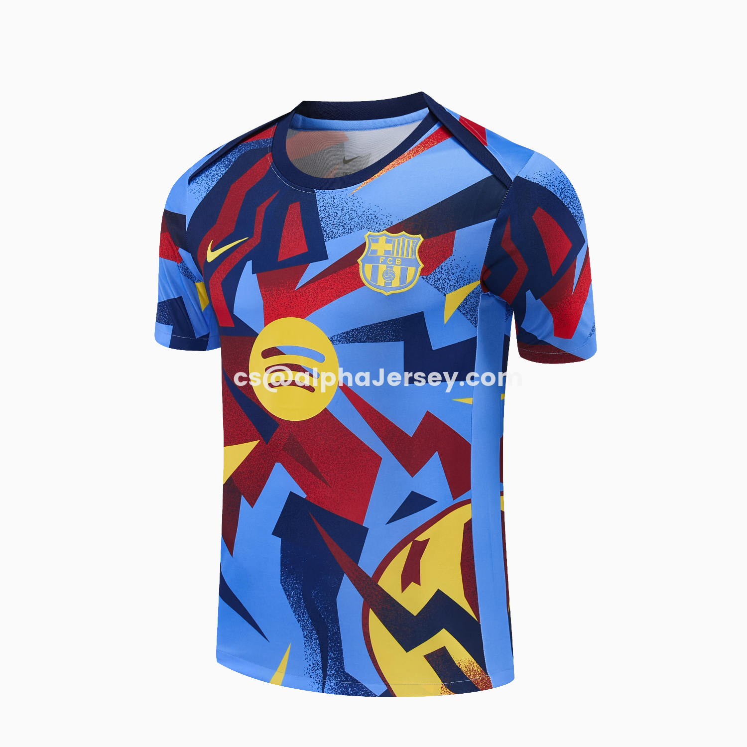 AJ-AlphaJersey-Barcelona 25-26 Short-Sleeve Training Set - Colors Top & Dark Blue With A Small Pink Detail Pants