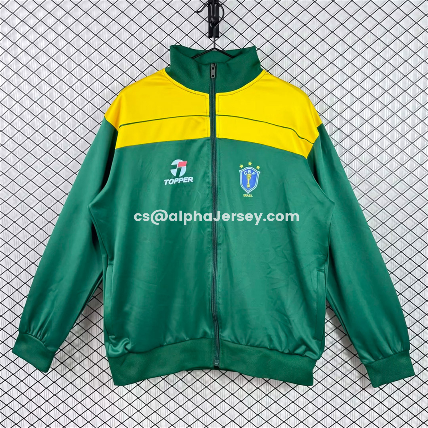 AJ-AlphaJersey-Retro Brazil 1982 Green With Yellow Band Windbreaker Jacket