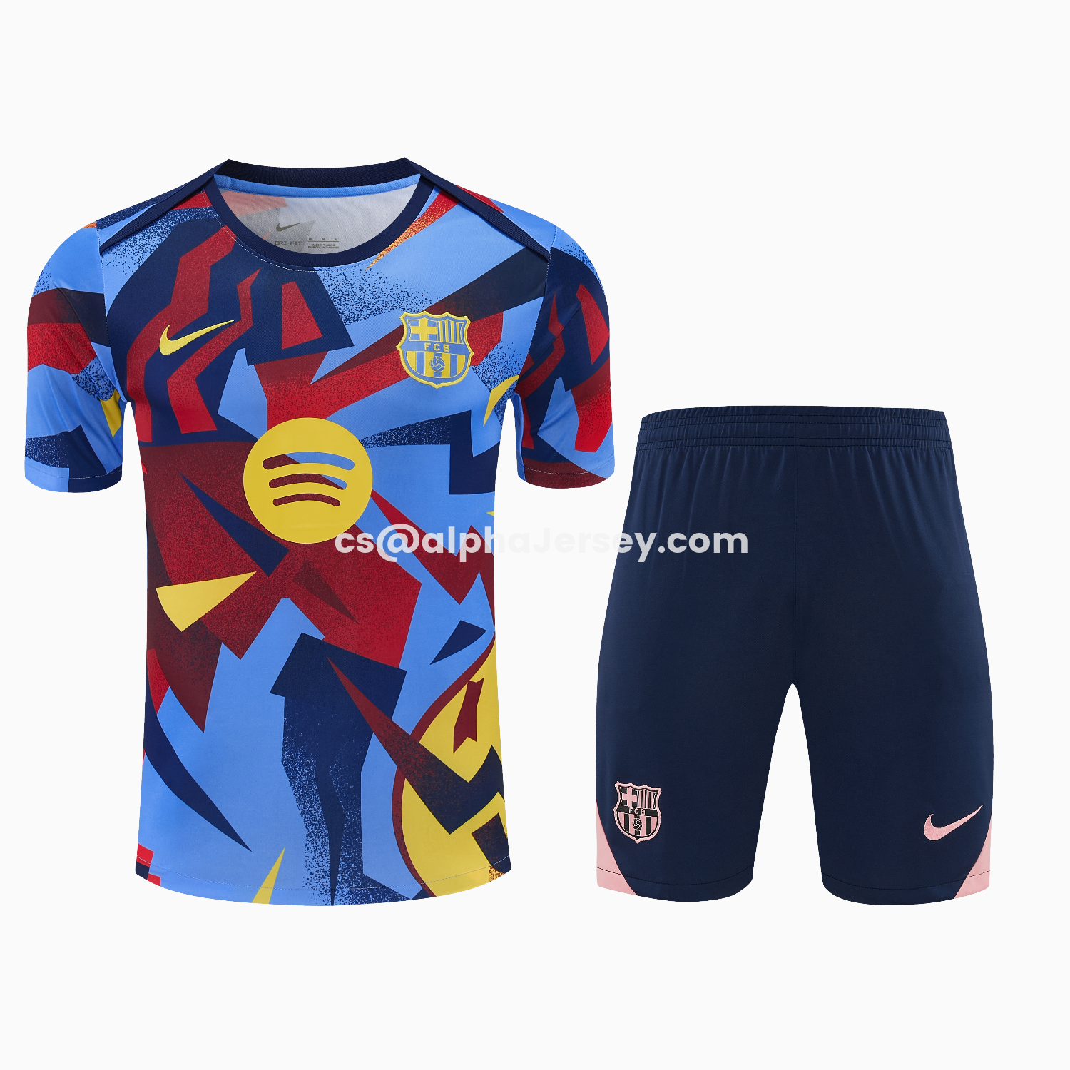 AJ-AlphaJersey-Barcelona 25-26 Short-Sleeve Training Set - Colors Top & Dark Blue With A Small Pink Detail Pants