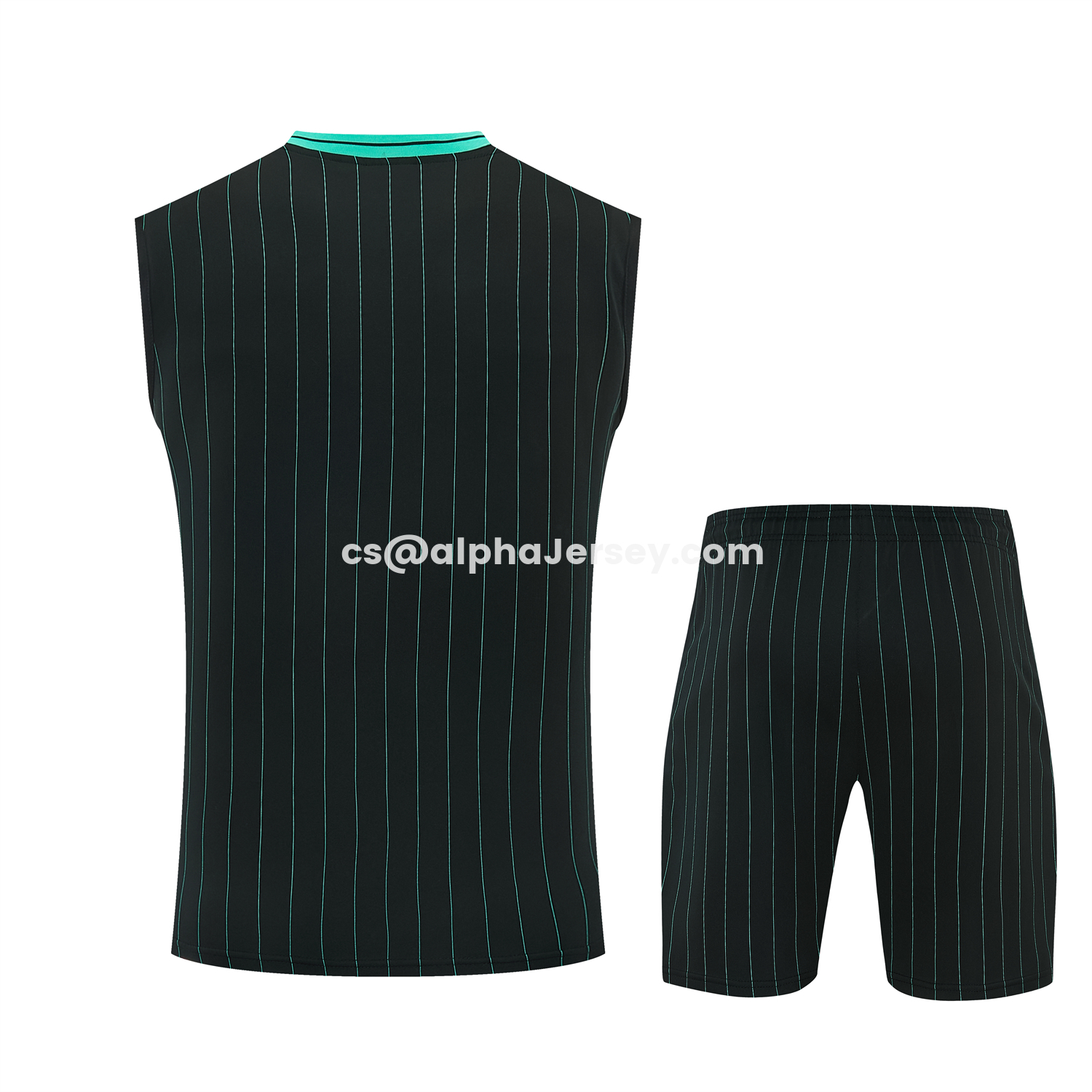 AJ-AlphaJersey-Liver.pool 25-26 Retro Style Vest Training Set - Black With Turquoise Stripes Top & Pants