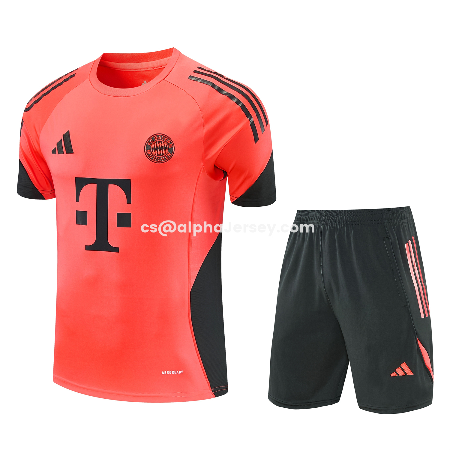 AJ-AlphaJersey-Bayern Munich 25-26 Short-Sleeve Training Set - Coral With Black Accents Top & Black With Coral Accents Pants