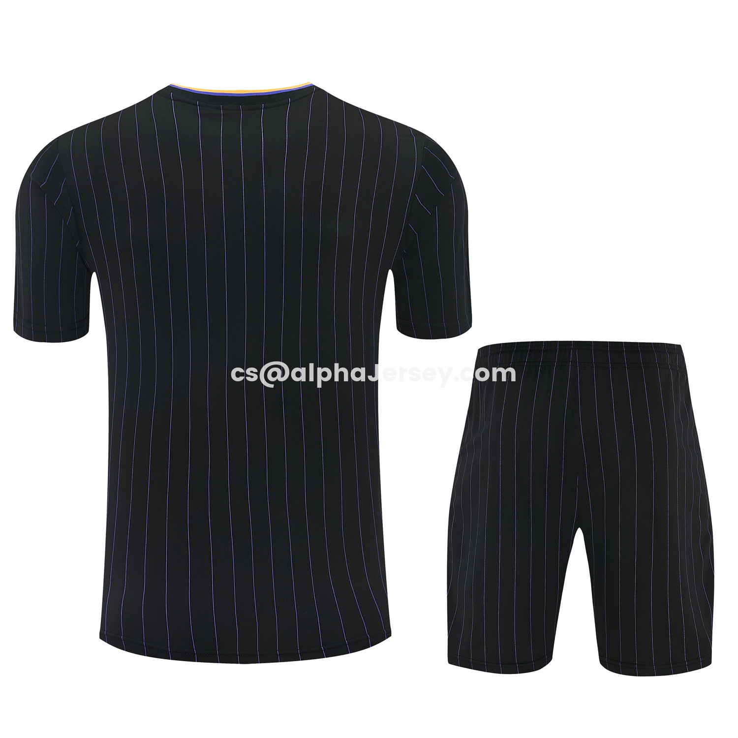 AJ-AlphaJersey-Manchester United 25-26 Retro Style Short-Sleeve Training Set - Black With Yellow Accents Top & Pants