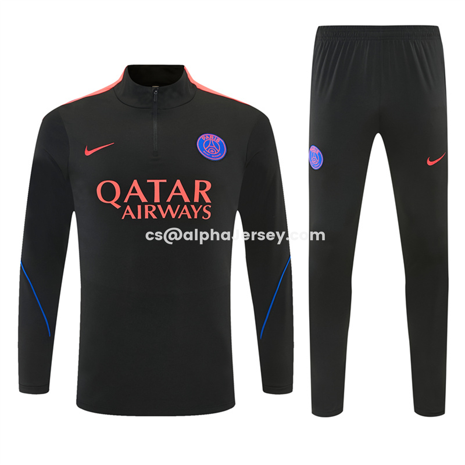 AJ-AlphaJersey-Paris Saint-Germain 26-27 Long Sleeves Training Set - Black With Pink Top & Pants