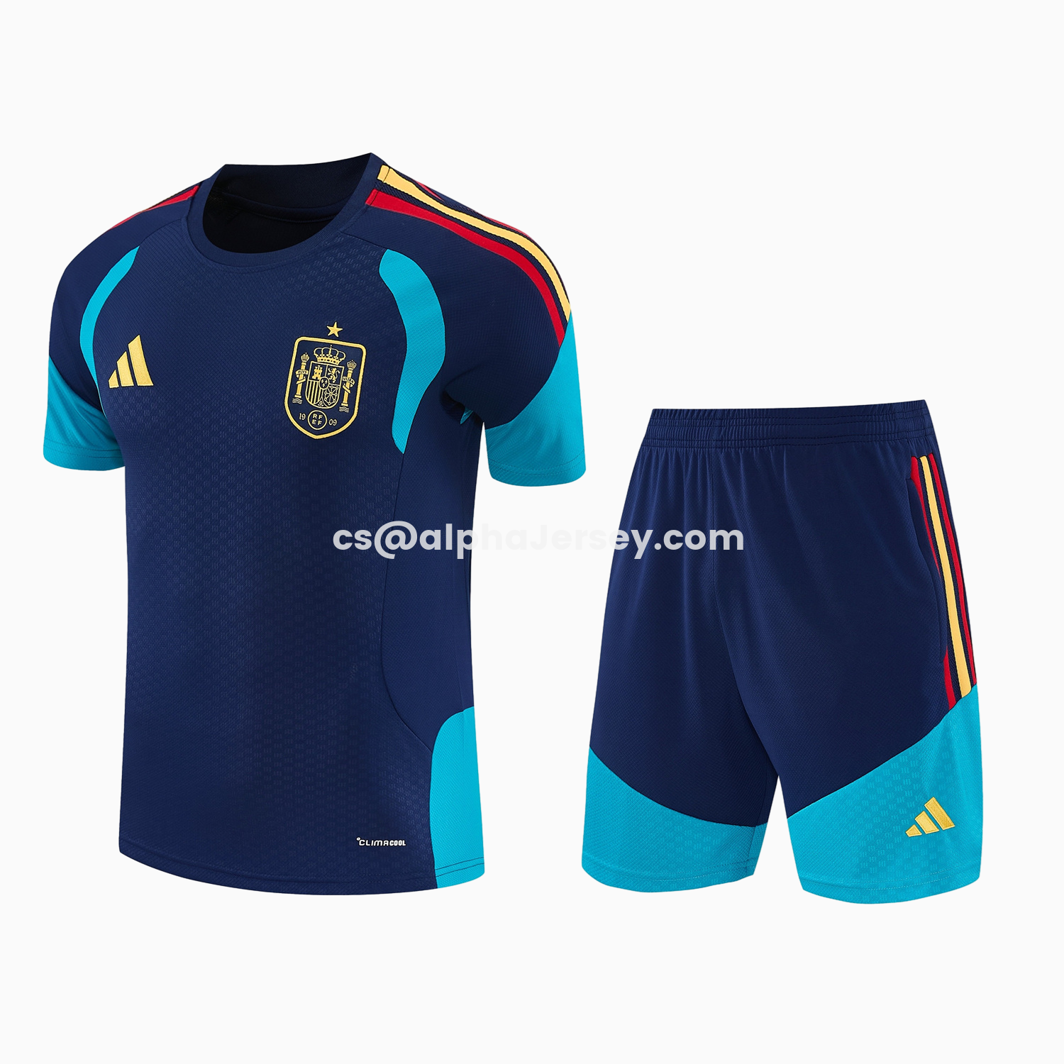 AJ-AlphaJersey-Spain 2026 Short-Sleeve Training Set - Dark Blue Top & Dark Blue Pants