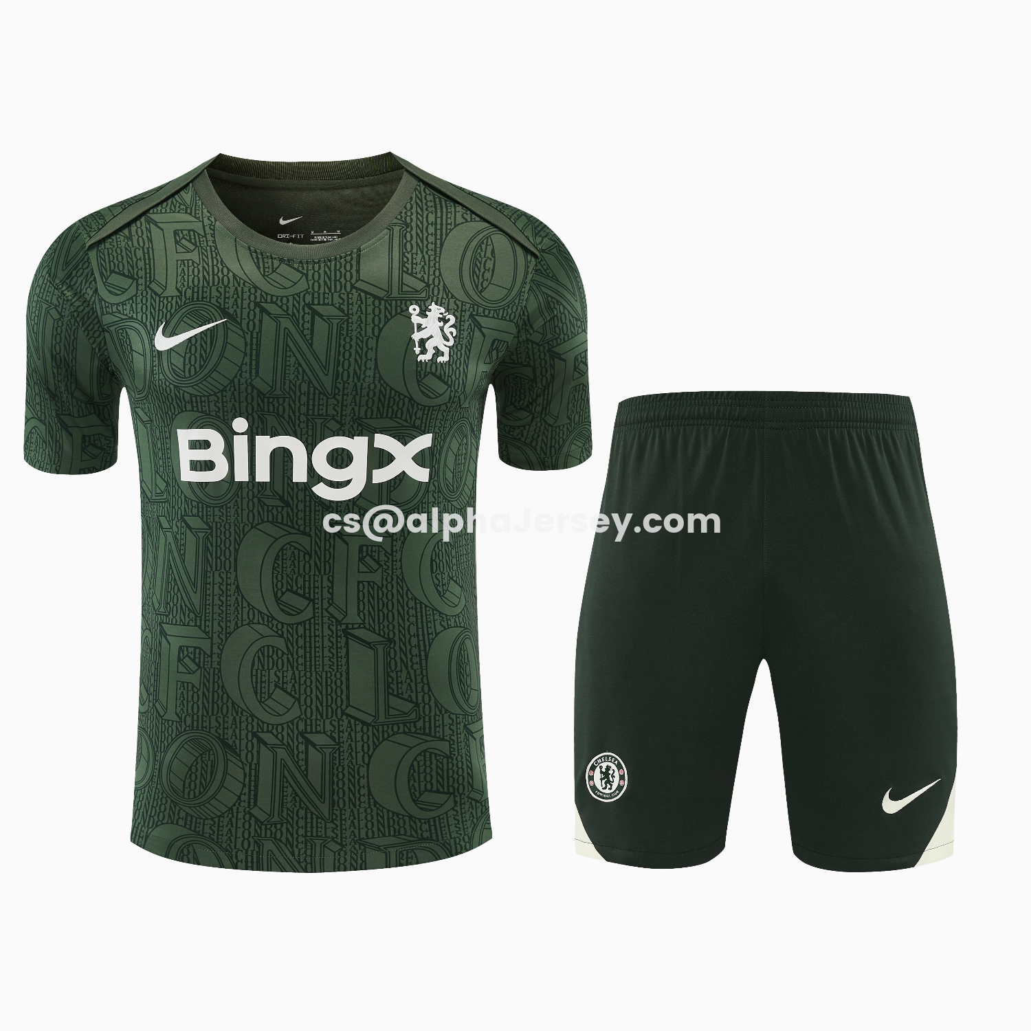 AJ-AlphaJersey-C.H.E.L.S.E.A 25-26 Short-Sleeve Training Set - Dark Green Top & Dark Green Pants