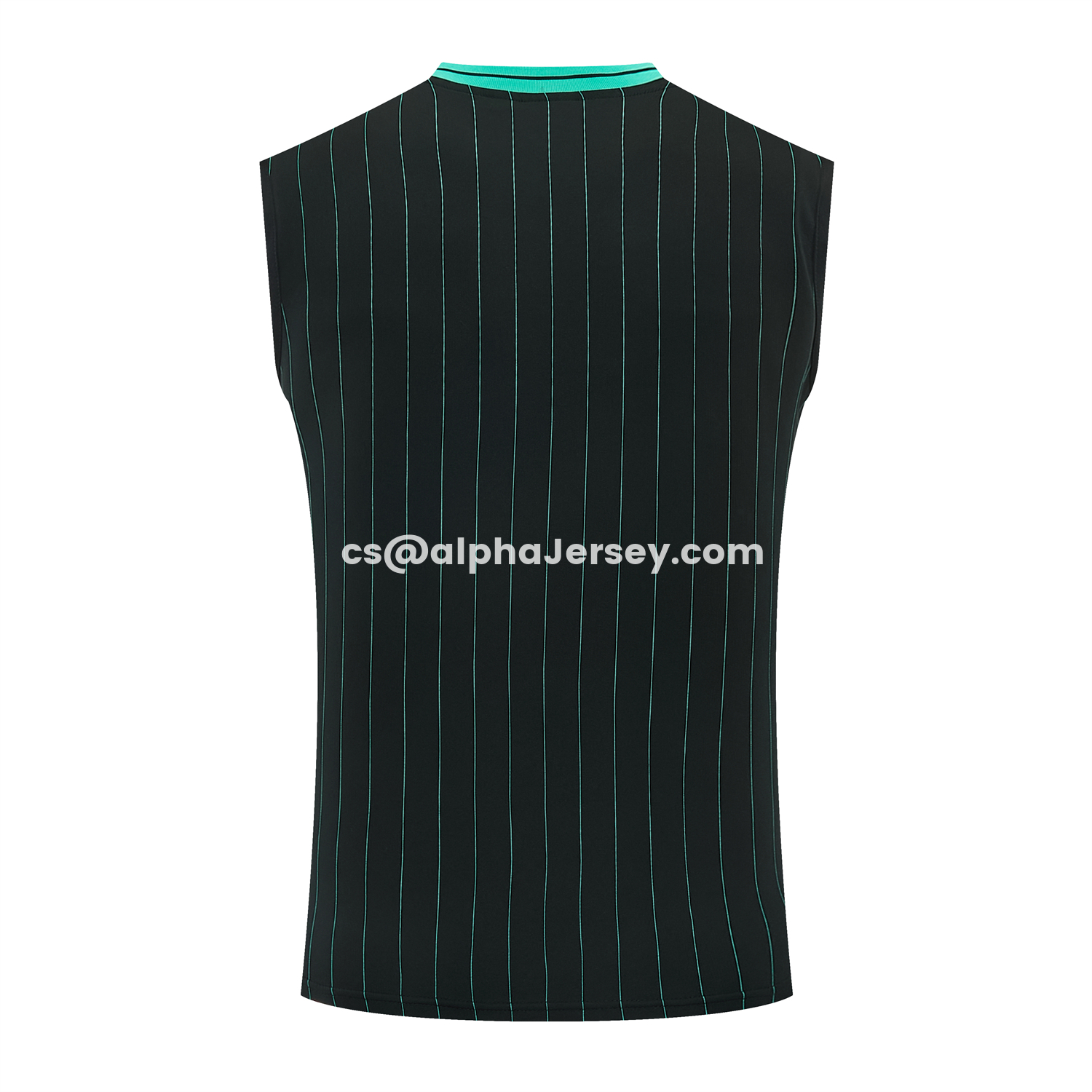 AJ-AlphaJersey-Liver.pool 25-26 Retro Style Vest Training Set - Black With Turquoise Stripes Top & Pants