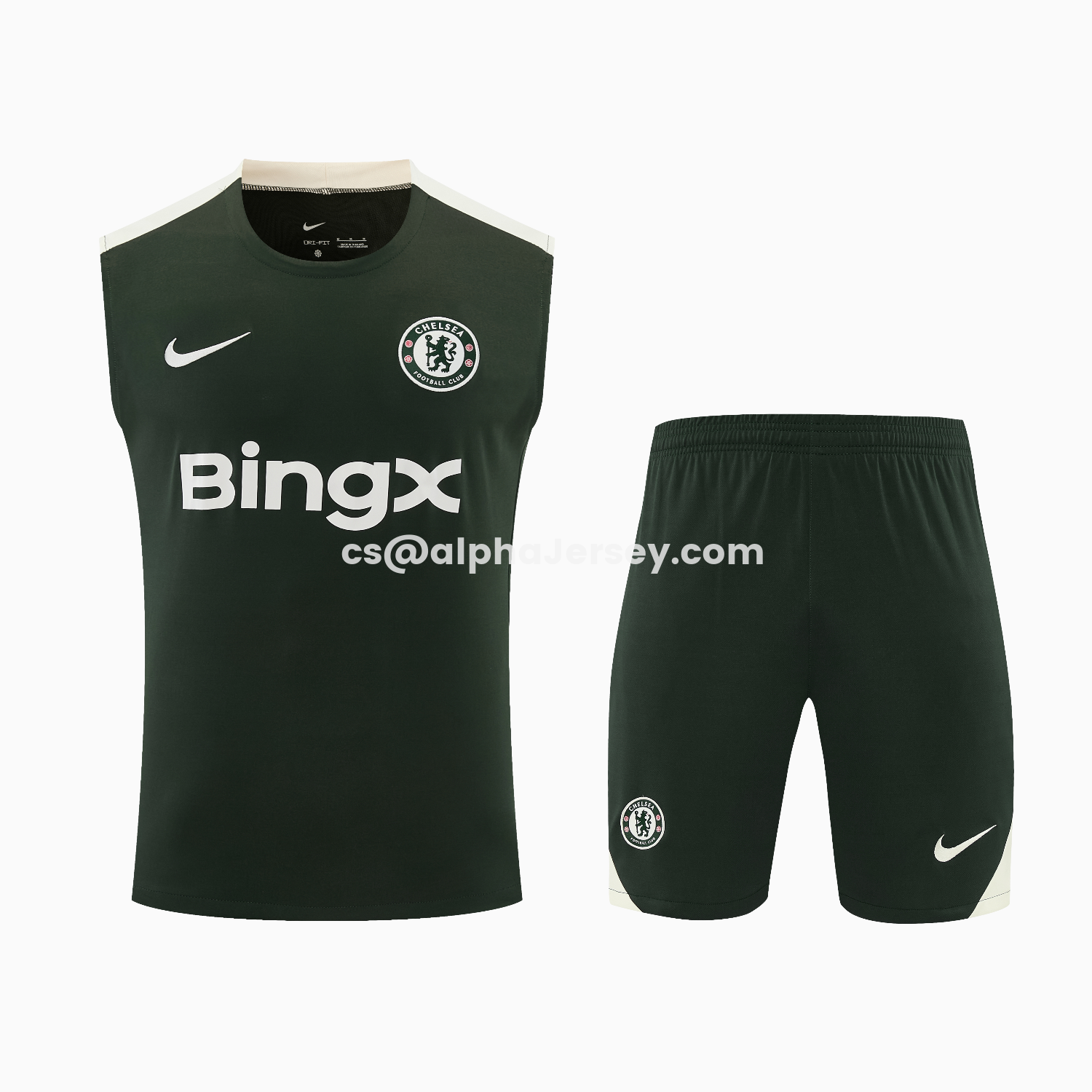 AJ-AlphaJersey-C.H.E.L.S.E.A 25-26 Vest Training Set - Dark Green With White Accents Top & Pants