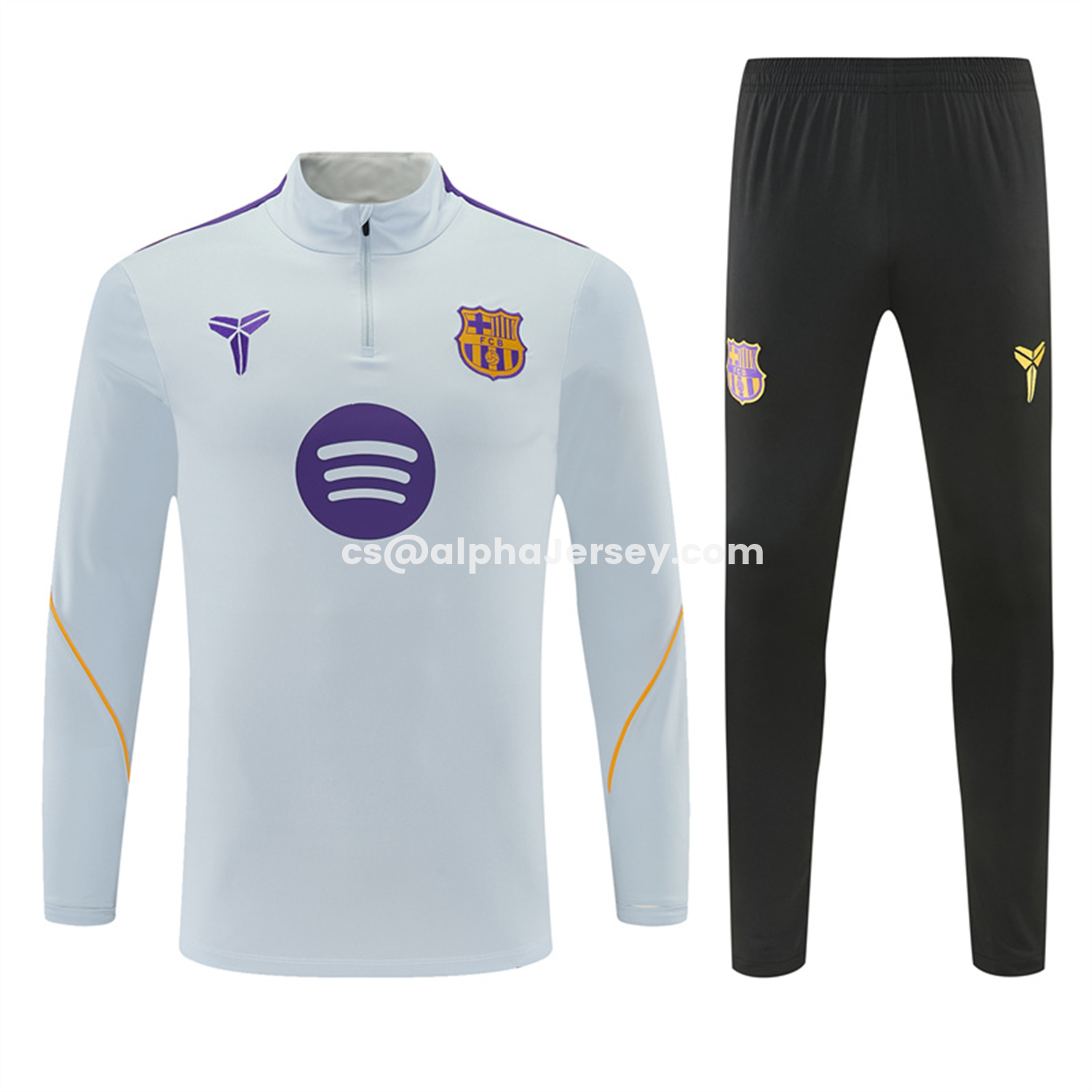 AJ-AlphaJersey-Barcelona 26-27 Kids Long Sleeves Training Set - Light Grey Top & Black Pants