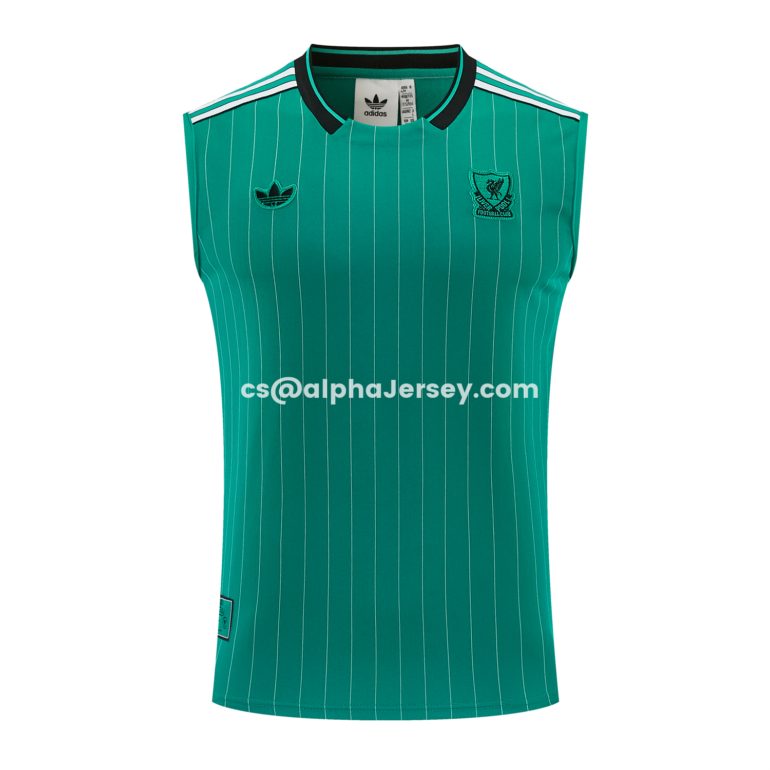 AJ-AlphaJersey-Liver.pool 25-26 Retro Style Vest Training Set - Green With White Stripes Top & Pants