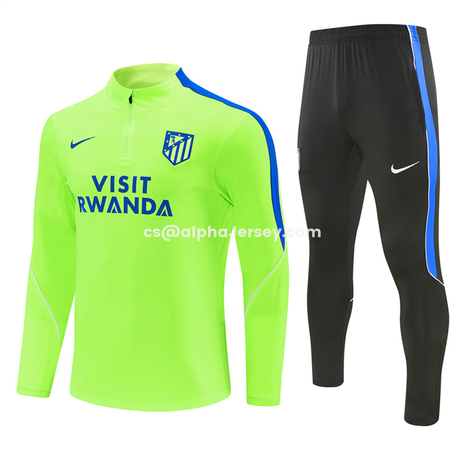 AJ-AlphaJersey-Atletico Madrid 26-27 Long Sleeves Training Set - Neon Green Top & Black Pants