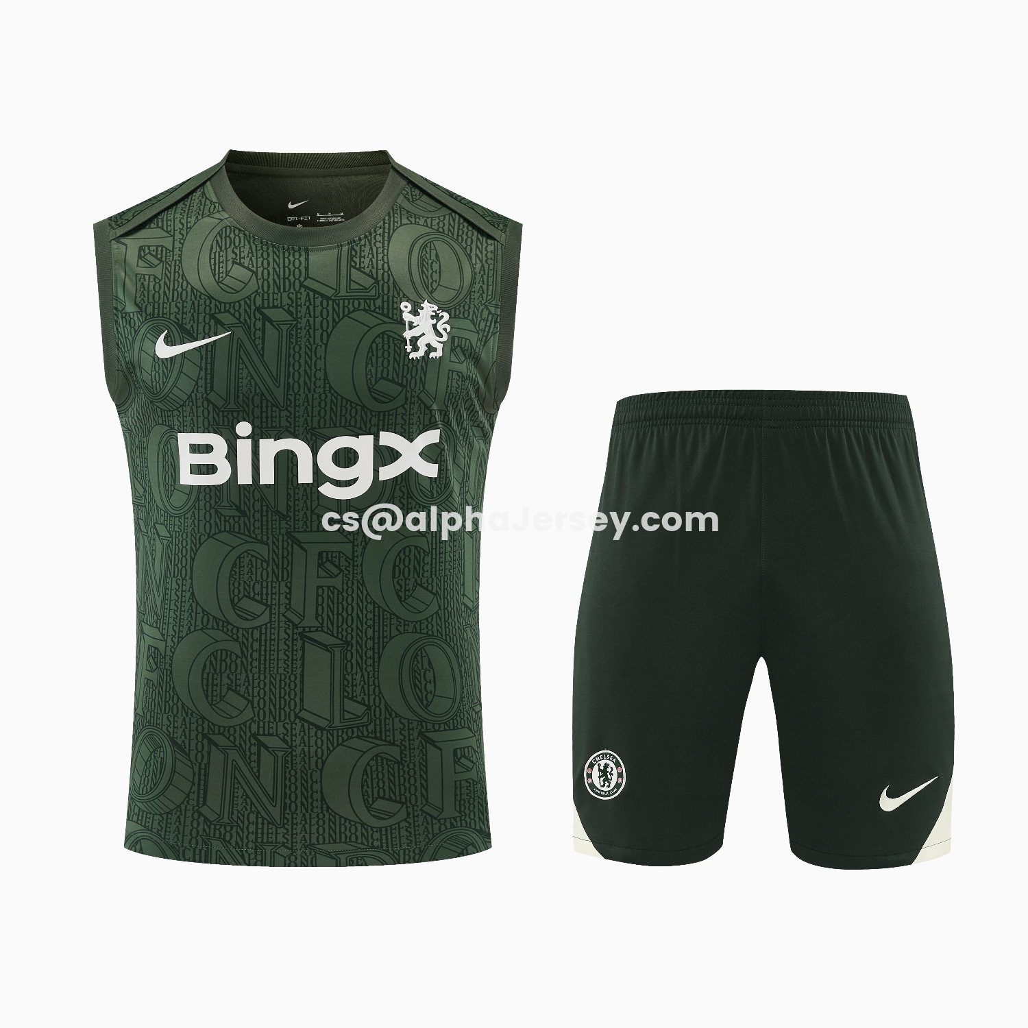 AJ-AlphaJersey-C.H.E.L.S.E.A 25-26 Vest Training Set - Dark Green Top & Dark Green Pants