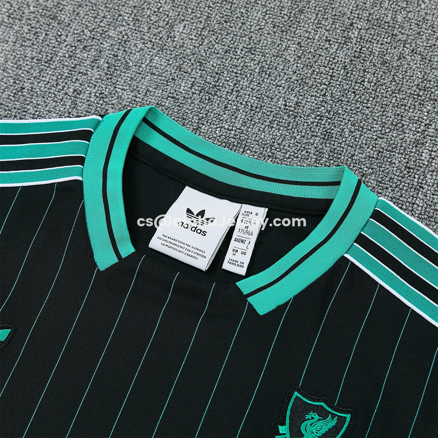 AJ-AlphaJersey-Liver.pool 25-26 Retro Style Vest Training Set - Black With Turquoise Stripes Top & Pants