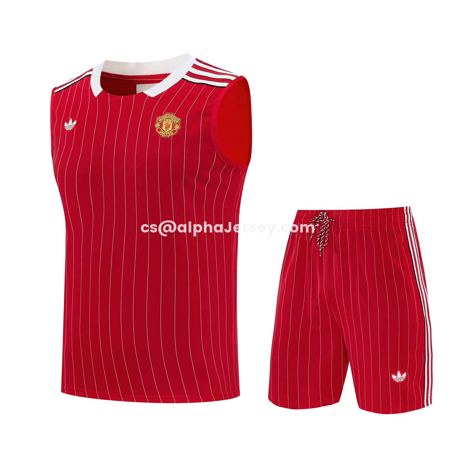 AJ-AlphaJersey-Manchester United 25-26 Retro Style Vest Training Set - Red With White Stripes Top & Pants