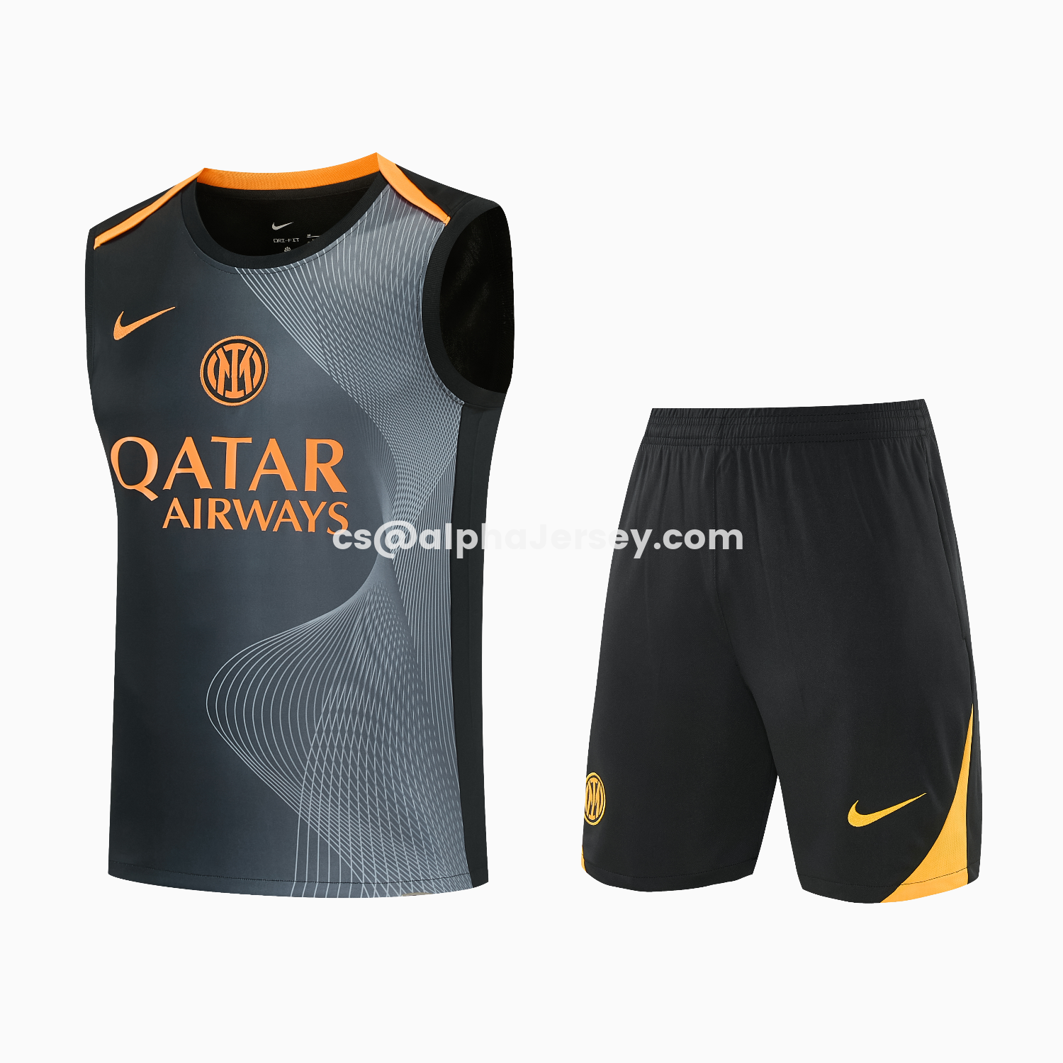 AJ-AlphaJersey-Inter Milan 25-26 Vest Training Set - Black And Grey Top & Pants