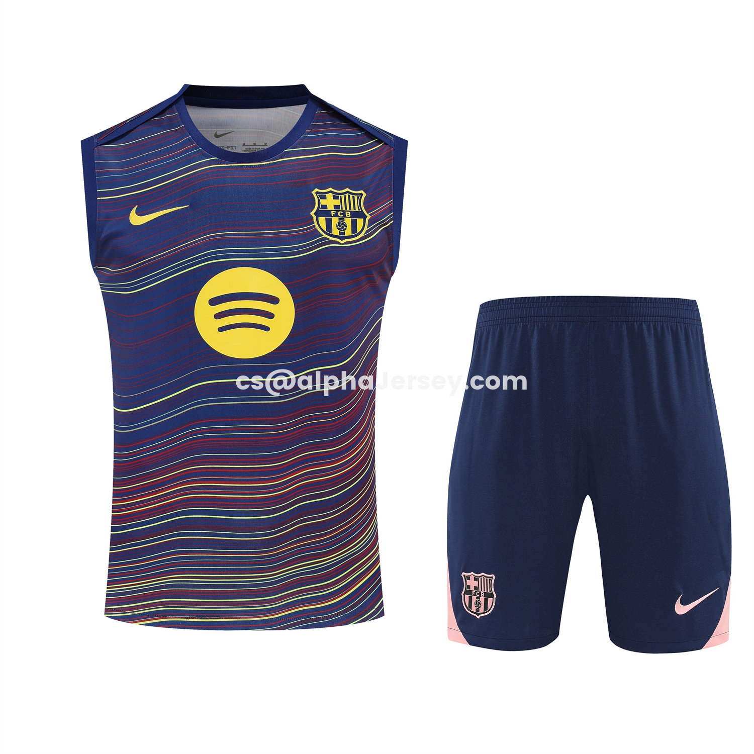 AJ-AlphaJersey-Barcelona 25-26 Short-Sleeve Training Set - Colors Top & Dark Blue With Pink Accents Pants