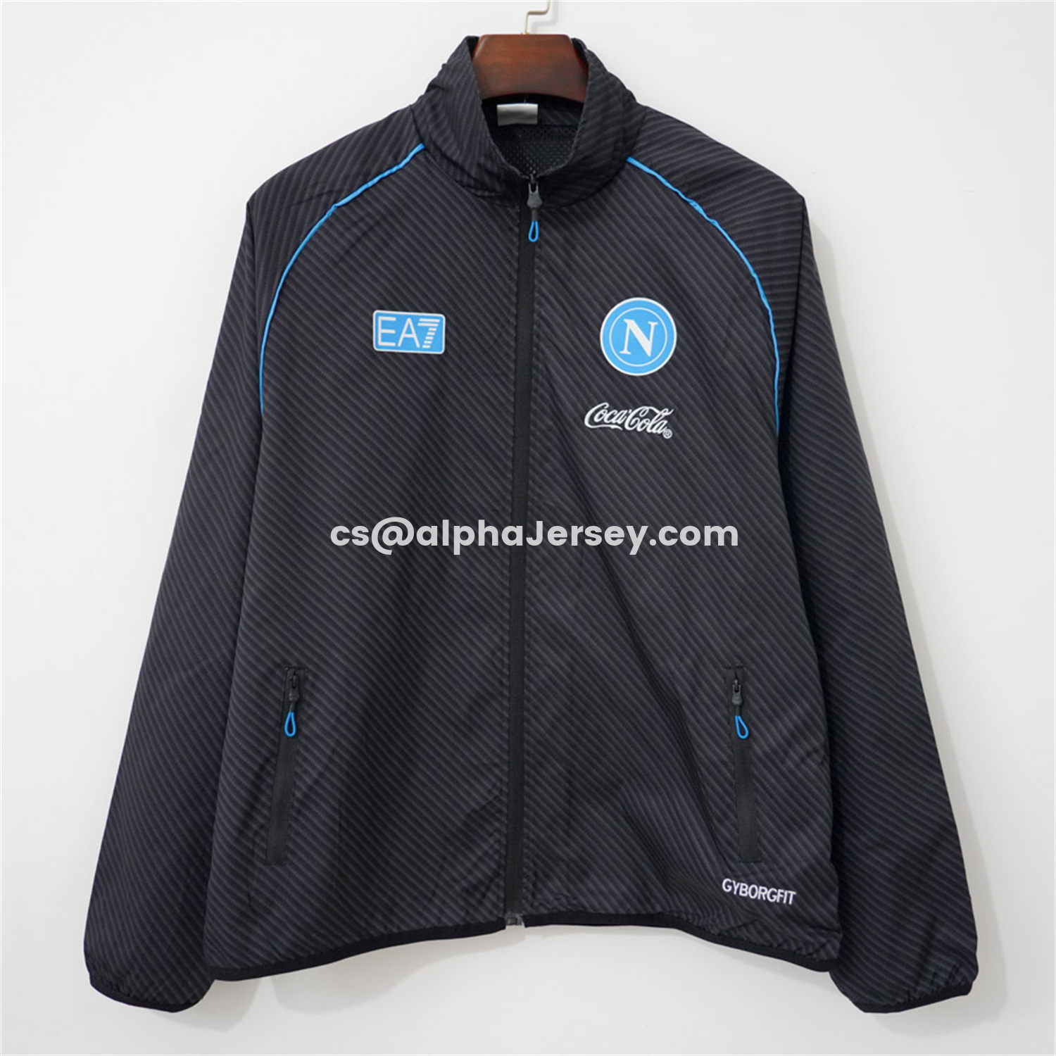AJ-AlphaJersey-Napoli 25-26 Black With Blue Stripes Windbreaker Jacket