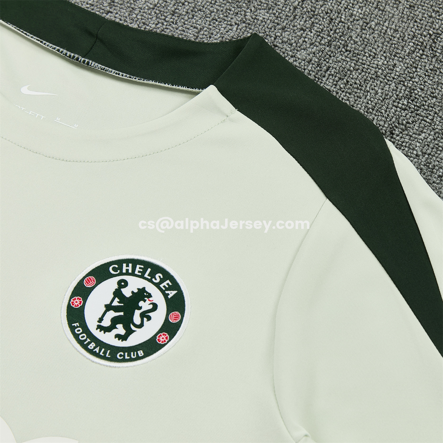 AJ-AlphaJersey-C.H.E.L.S.E.A 25-26 Short-Sleeve Training Set - Light Gray With Dark Green Accents Top & Dark Green Pants
