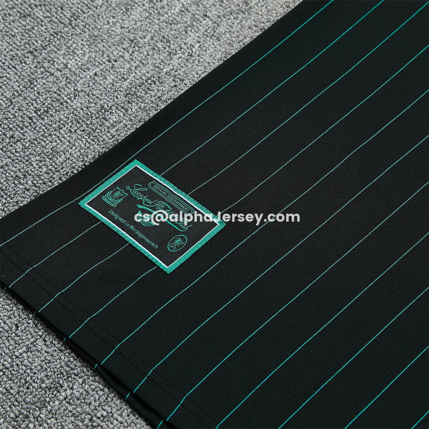 AJ-AlphaJersey-Liver.pool 25-26 Retro Style Vest Training Set - Black With Turquoise Stripes Top & Pants