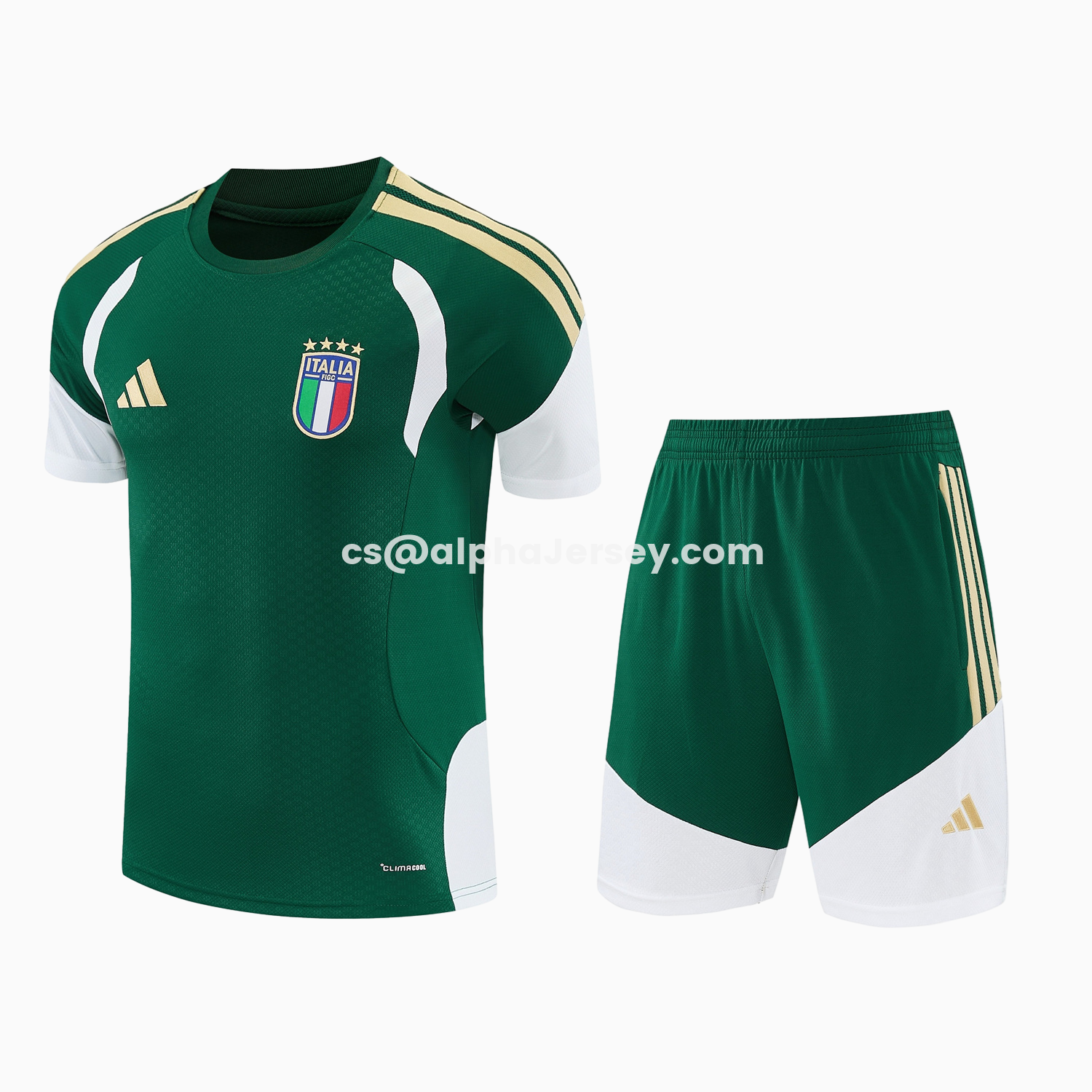 AJ-AlphaJersey-Italy 2026 Short-Sleeve Training Set - Green With White Top & Green With White Pants