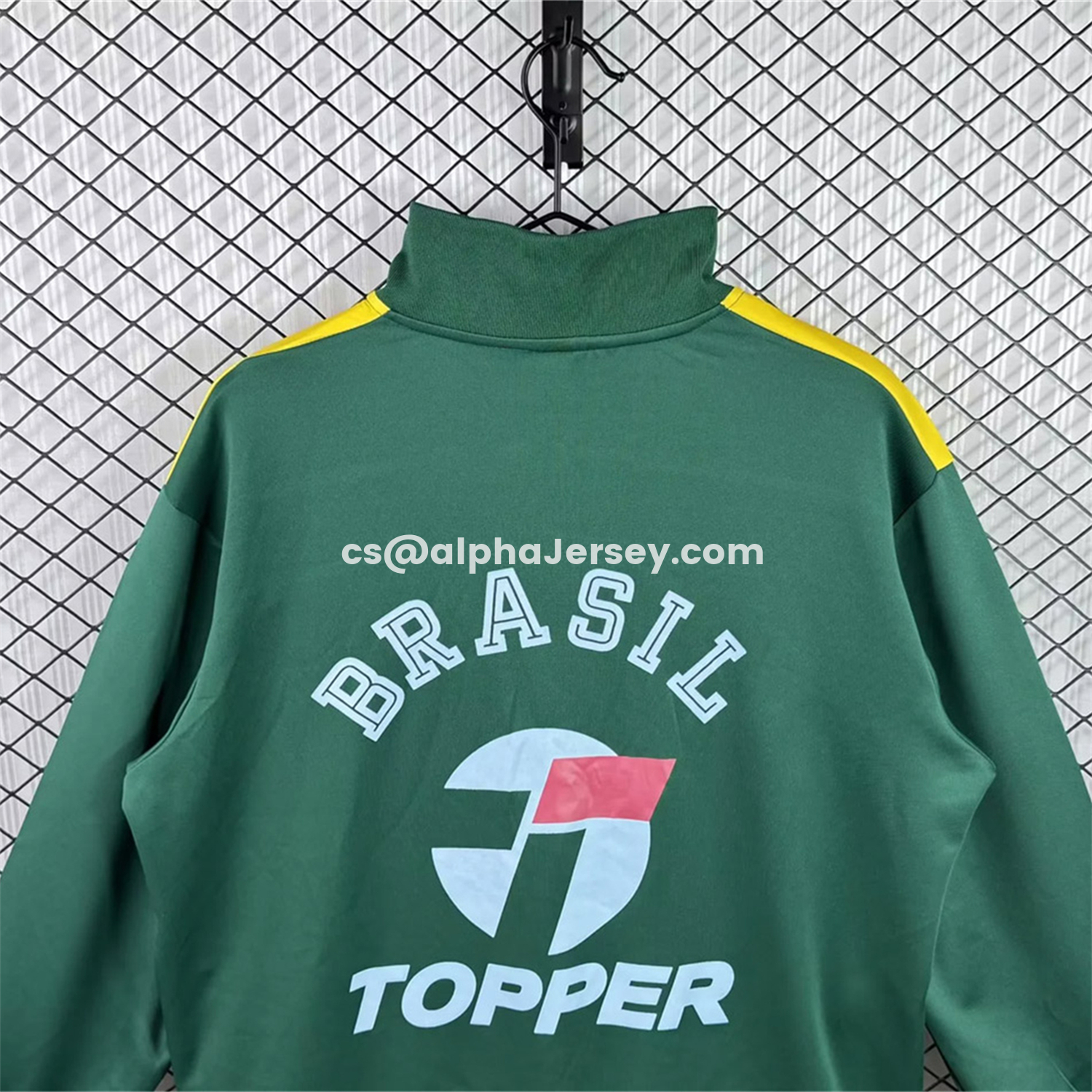 AJ-AlphaJersey-Retro Brazil 1982 Green With Yellow Band Windbreaker Jacket