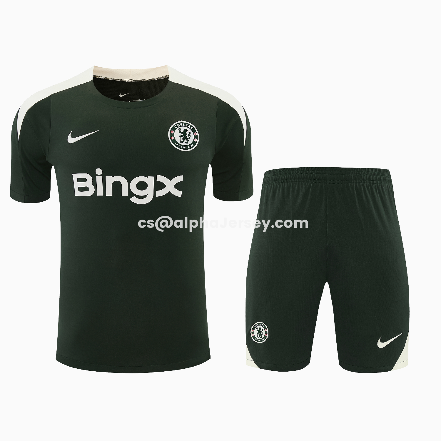 AJ-AlphaJersey-C.H.E.L.S.E.A 25-26 Short-Sleeve Training Set - Dark Green With White Accents Top & Pants