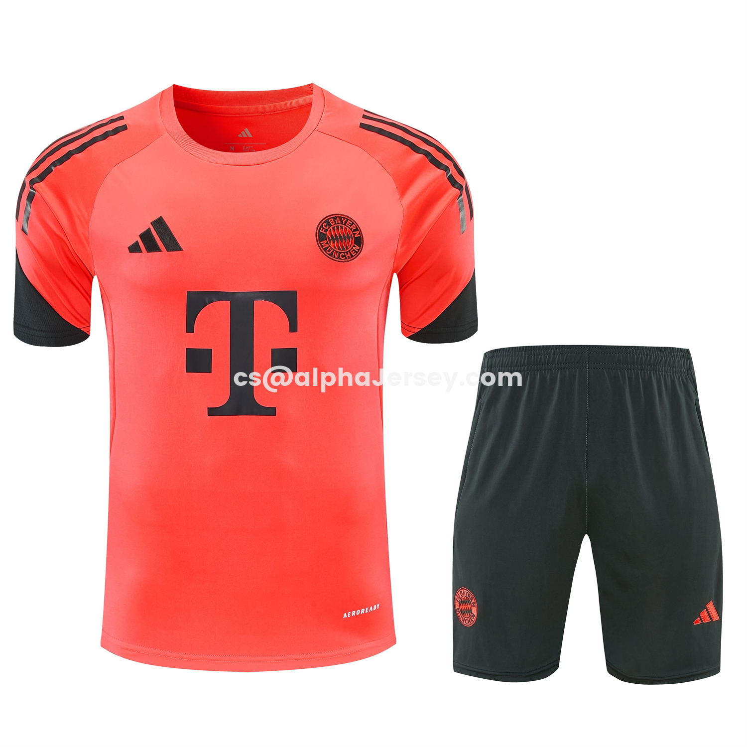 AJ-AlphaJersey-Bayern Munich 25-26 Short-Sleeve Training Set - Coral With Black Accents Top & Black With Coral Accents Pants