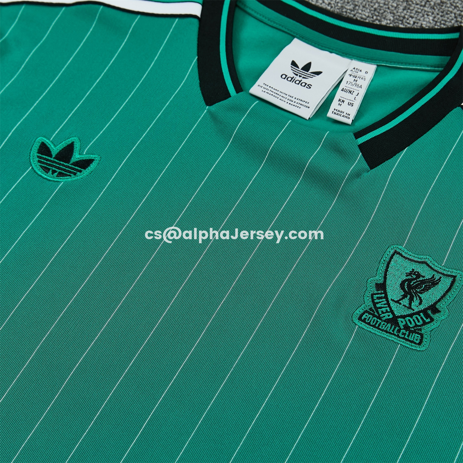 AJ-AlphaJersey-Liver.pool 25-26 Retro Style Short-Sleeve Training Set - Green With White Stripes Top & Pants