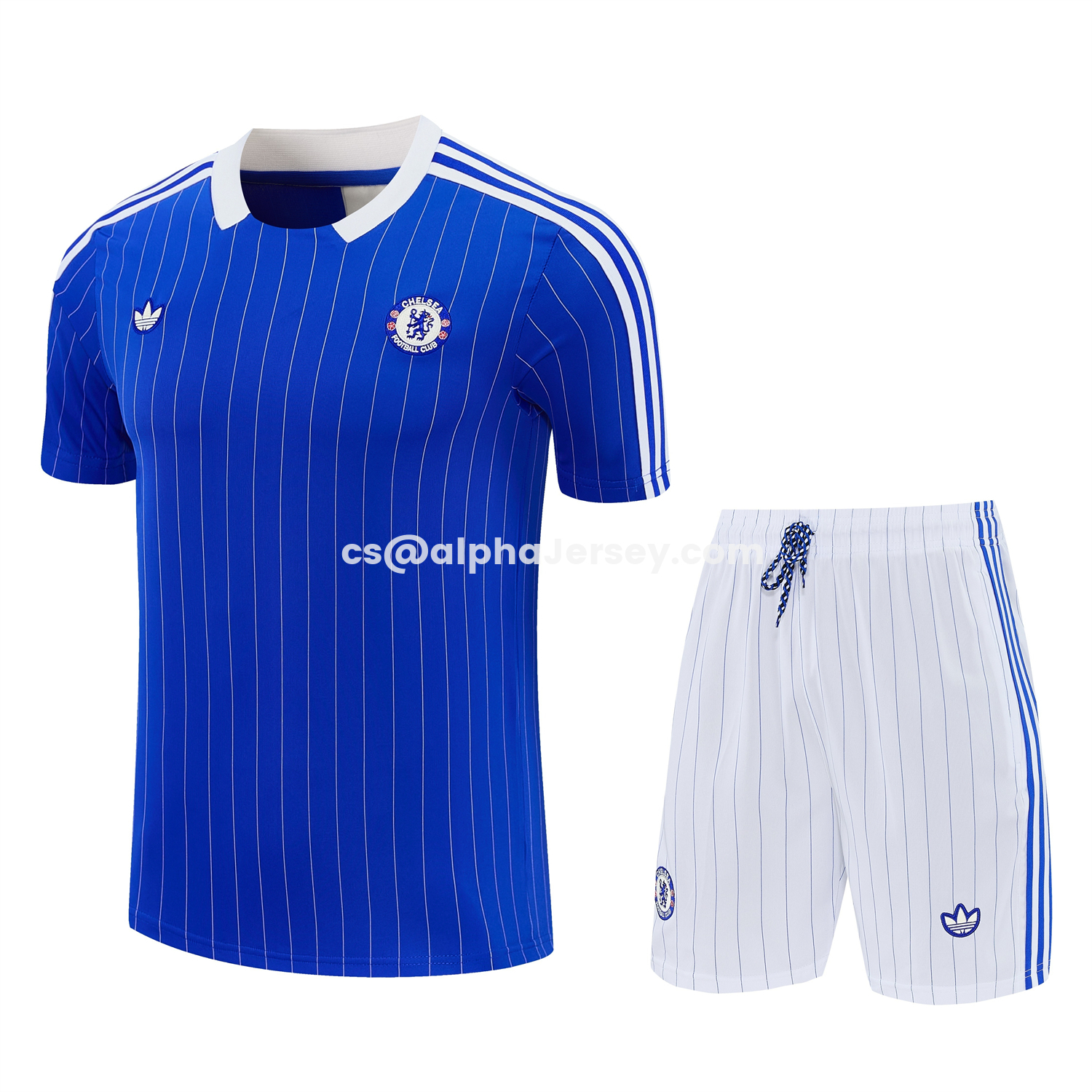 AJ-AlphaJersey-C.H.E.L.S.E.A 25-26 Retro Style Short-Sleeve Training Set - Blue Top & White Pants