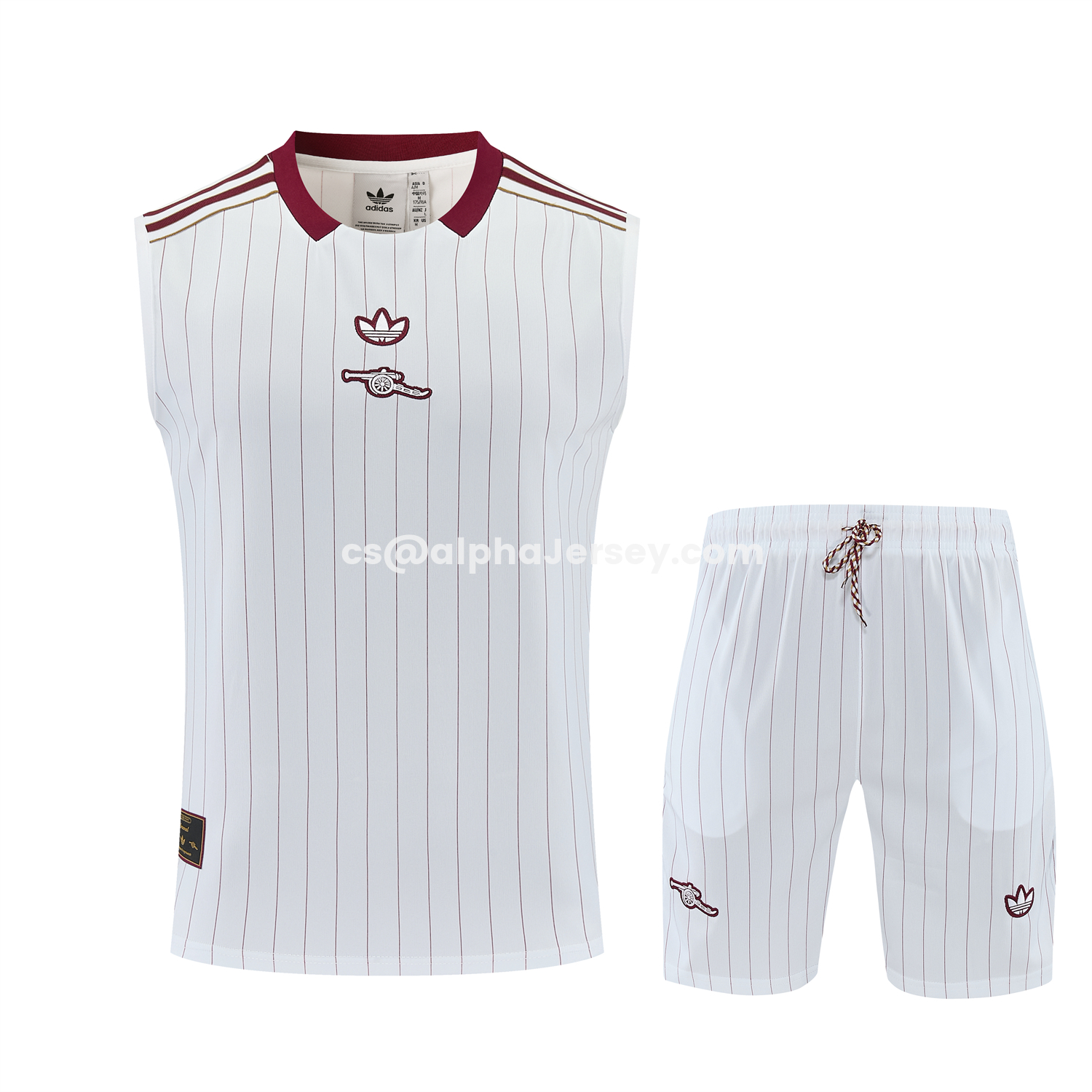 AJ-AlphaJersey-Arsenal 25-26 Retro Style Vest Training Set - White With Burgundy Stripes And Collar Top & Pants