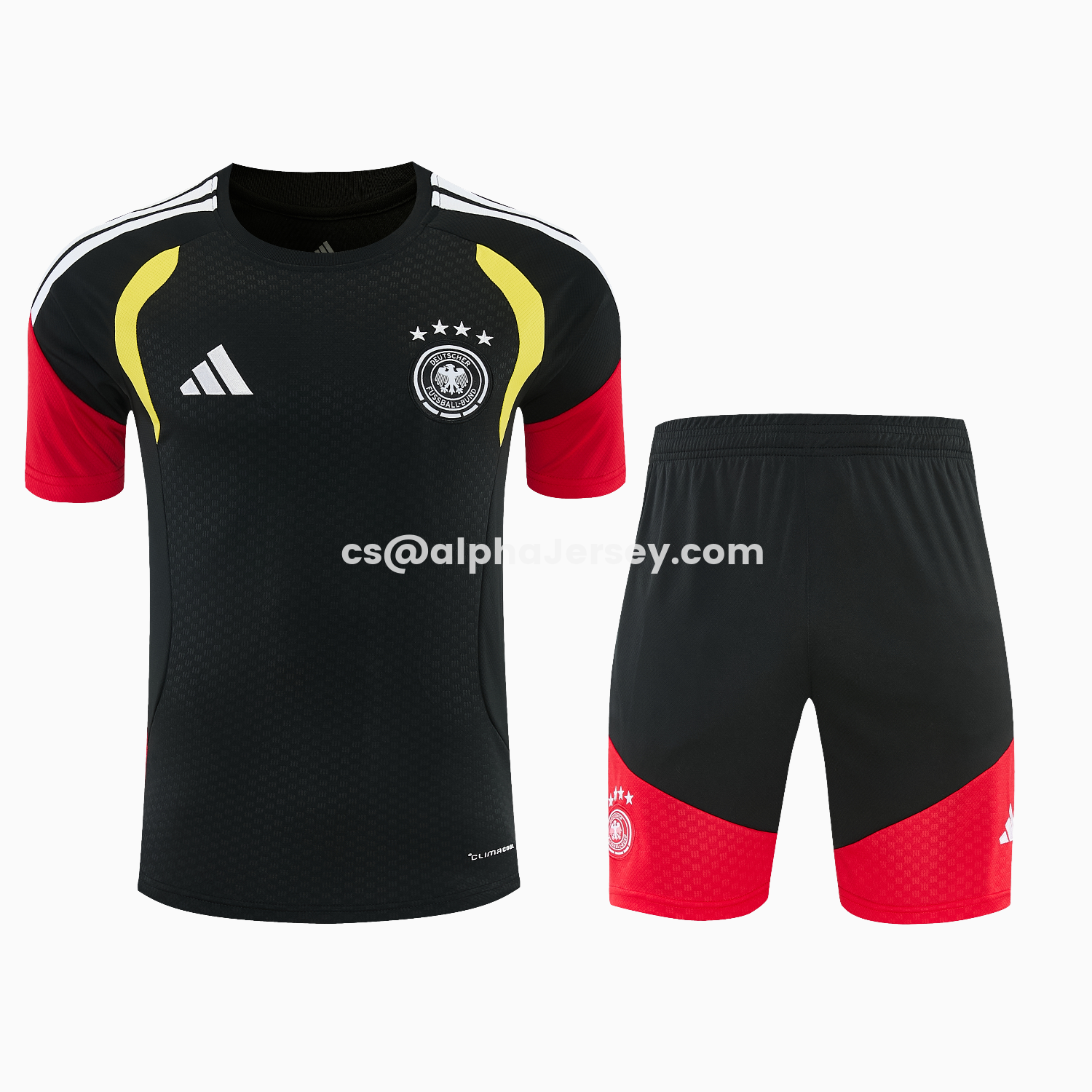 AJ-AlphaJersey-Germany 2026 Short-Sleeve Training Set - Black With Red Top & Black With Red PantsGermany 2026 Short-Sleeve Training Set - Black With Red Top & Black With Red Pants