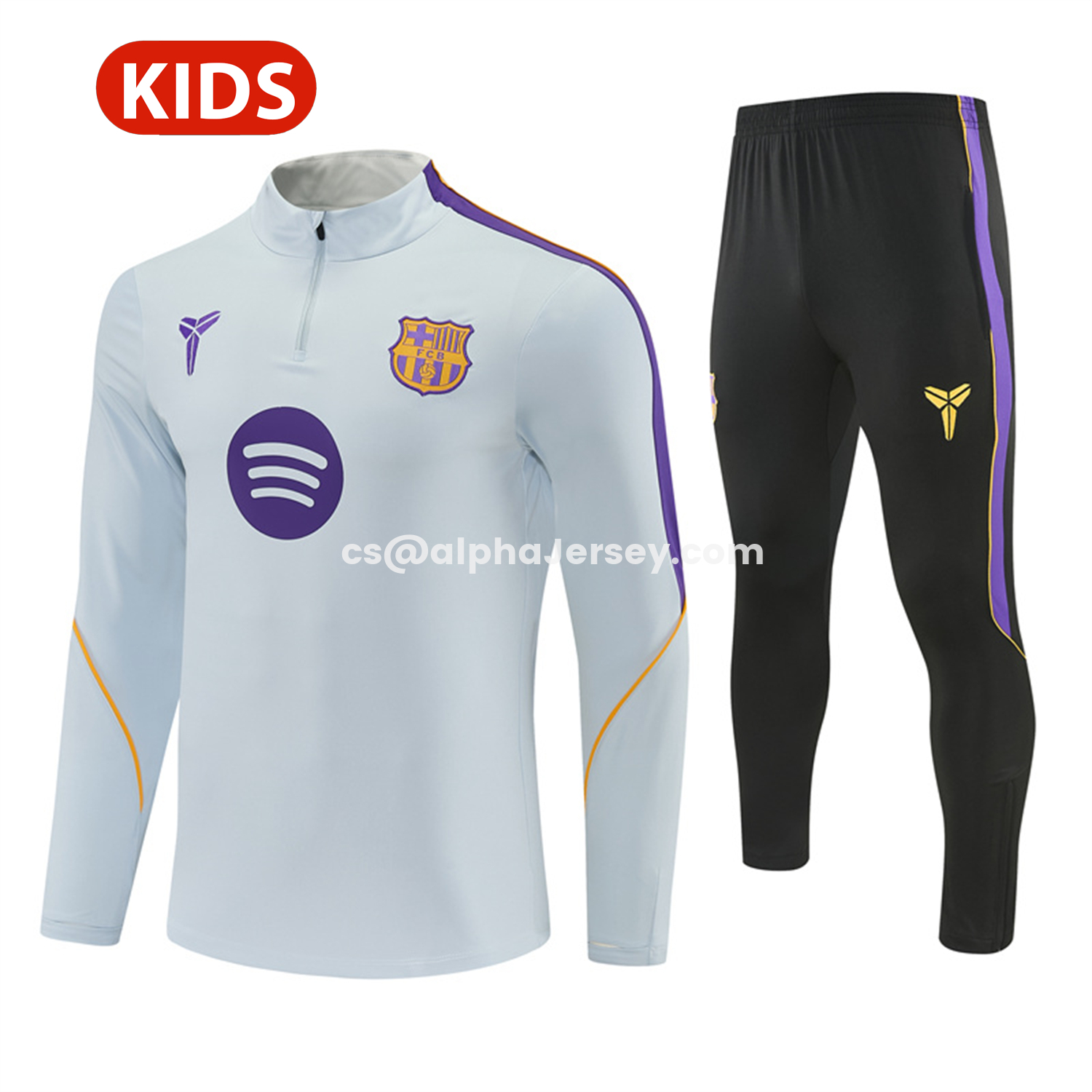 AJ-AlphaJersey-Barcelona 26-27 Kids Long Sleeves Training Set - Light Grey Top & Black Pants