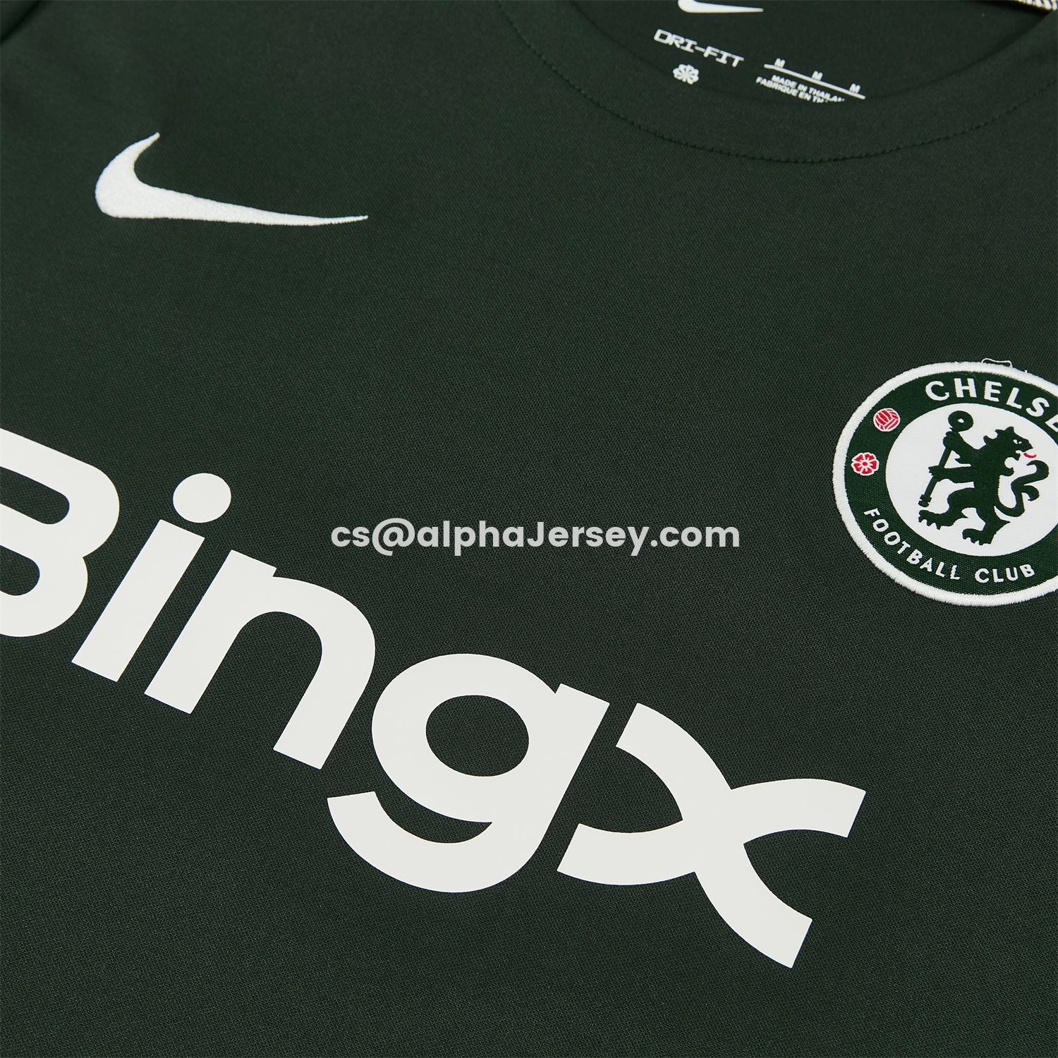 AJ-AlphaJersey-C.H.E.L.S.E.A 25-26 Short-Sleeve Training Set - Dark Green With White Accents Top & Pants