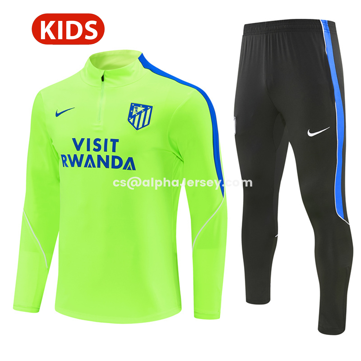 AJ-AlphaJersey-Atletico Madrid 26-27 Kids Long Sleeves Training Set - Neon Green Top & Black Pants